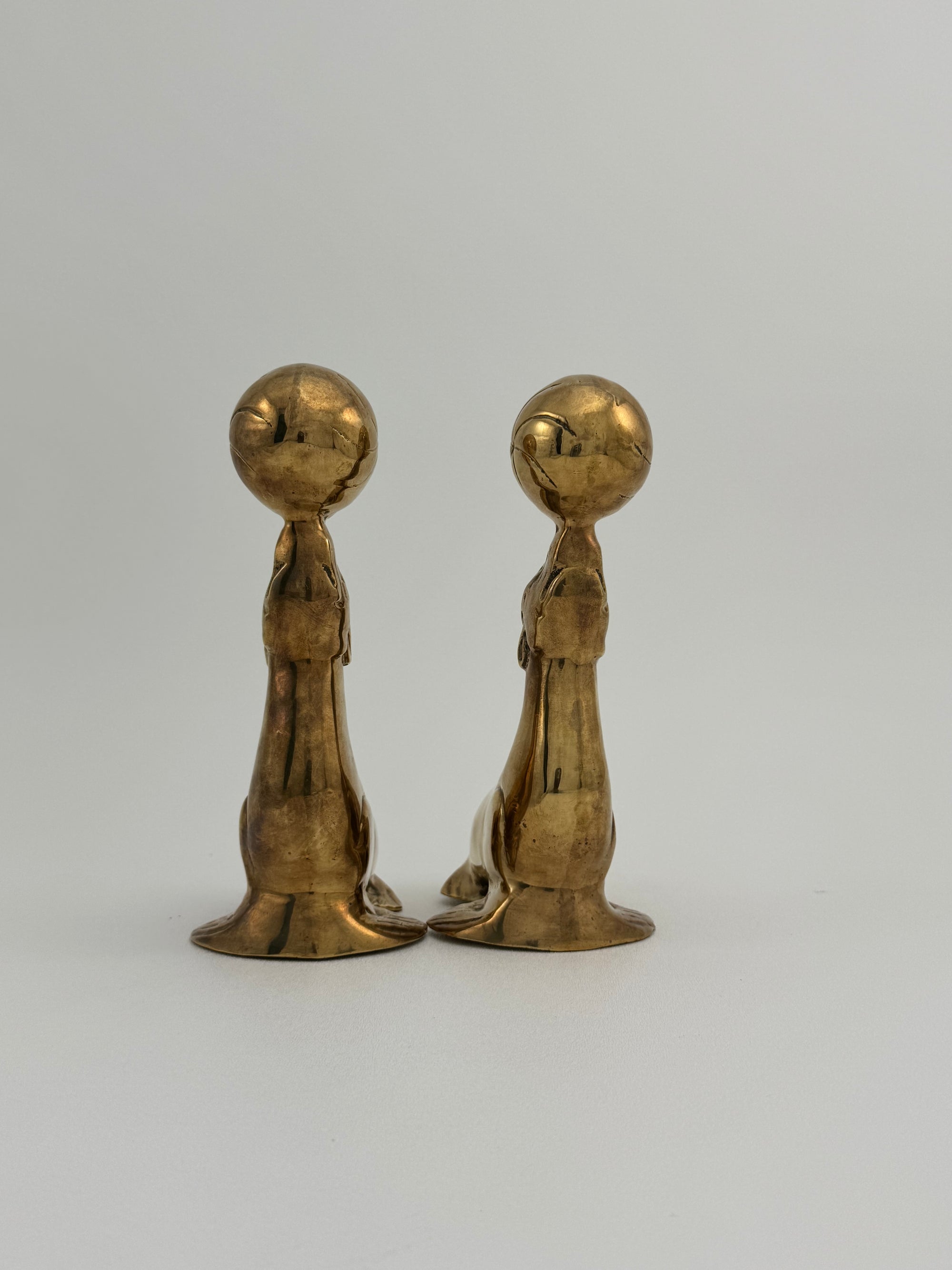 Vintage Brass Seal Bookends with Ball-A Pair