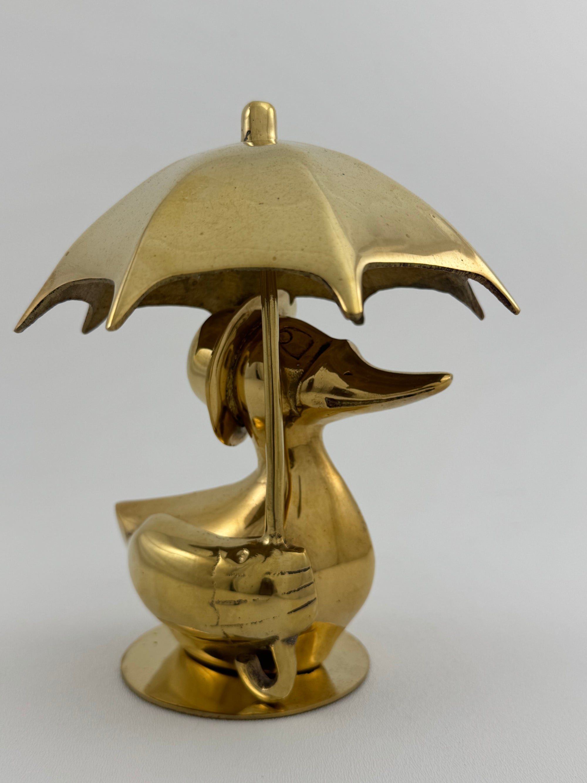 Vintage Brass Duck Under Umbrella