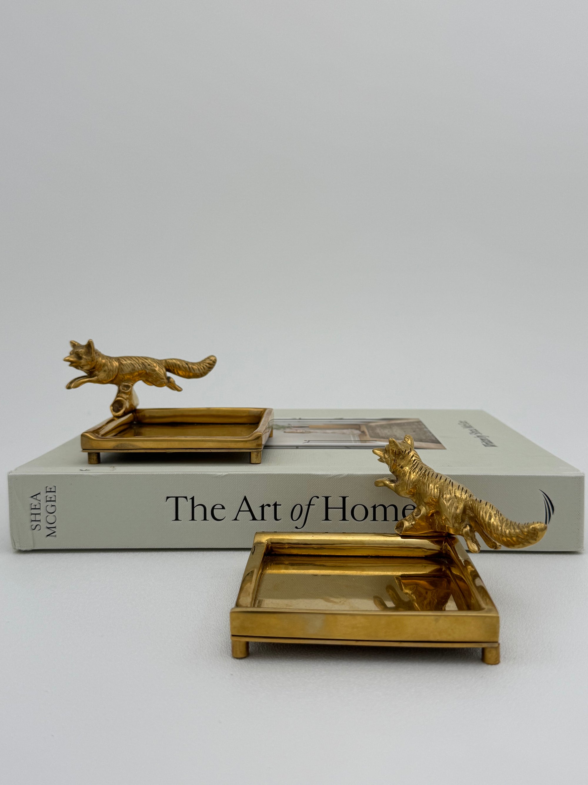 Vintage Brass Fox Trinket Dish-A Pair