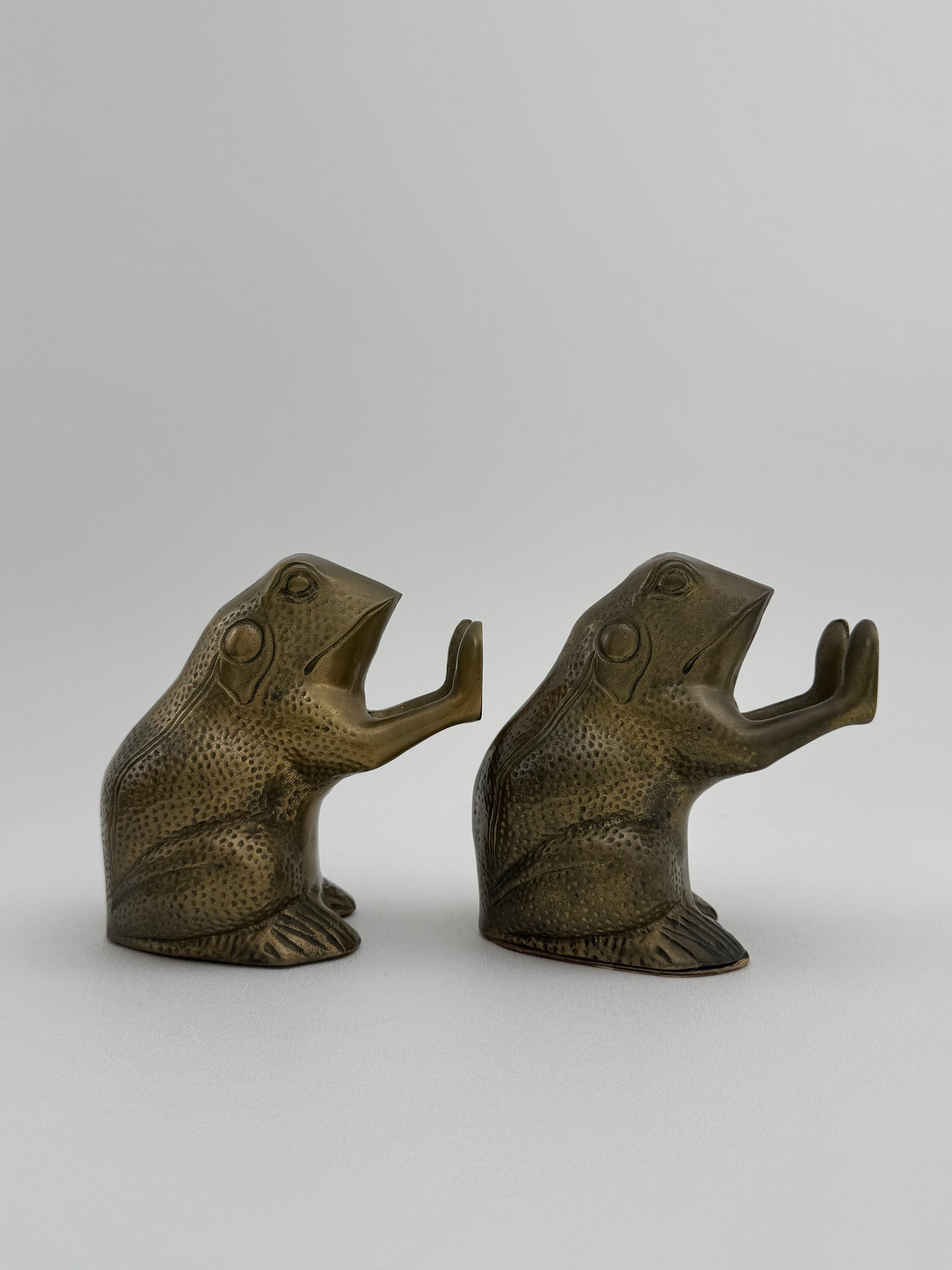 Vintage Brass Patty Cake Frog Bookends- A Pair