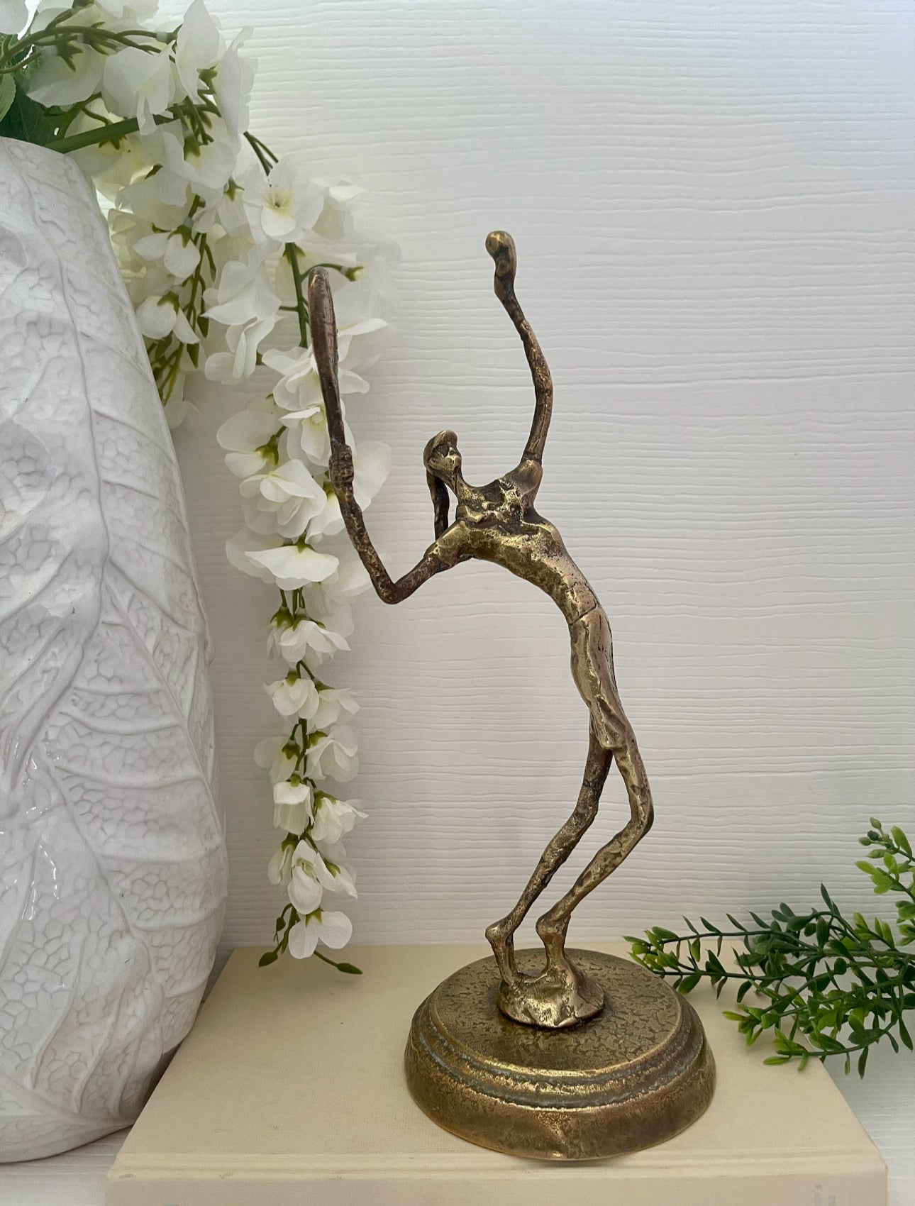 One-Foot Tall Brass Figurine of a Tennis Player