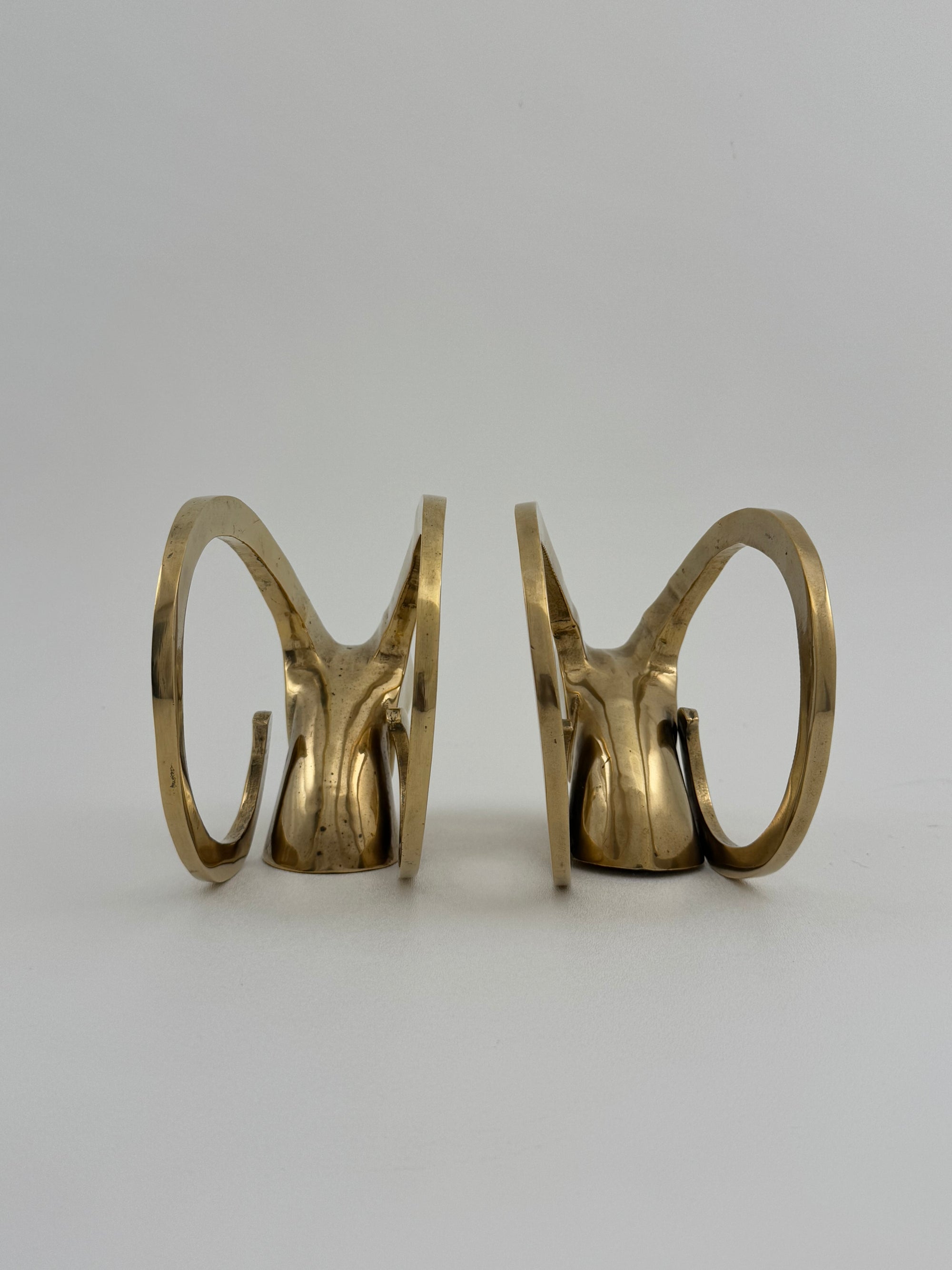 Vintage Brass Rams with Curled Horns-A Pair
