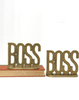 Vintage Brass “BOSS” Bookends | Mid-Century Modern Office Decor