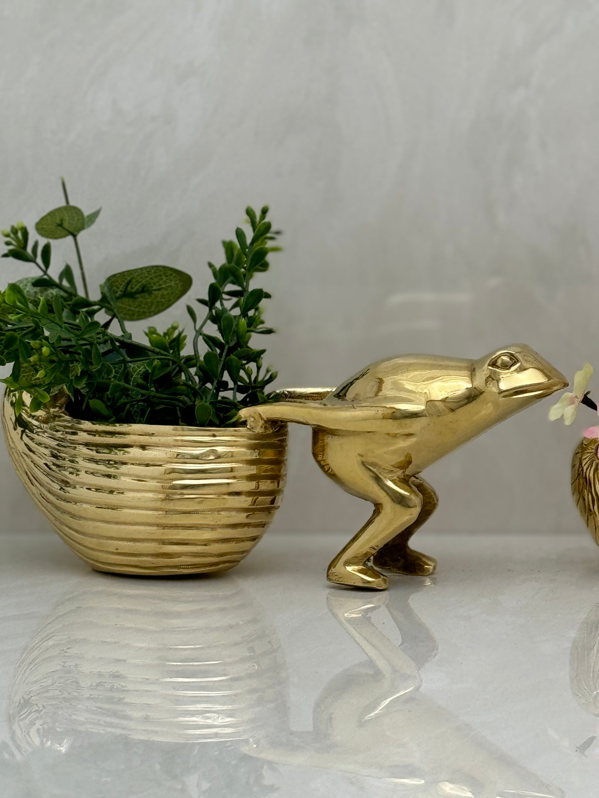 Vintage Brass Frogs Pulling Snails- A Pair