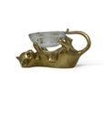 Vintage Brass Cat With Glass Candleholder