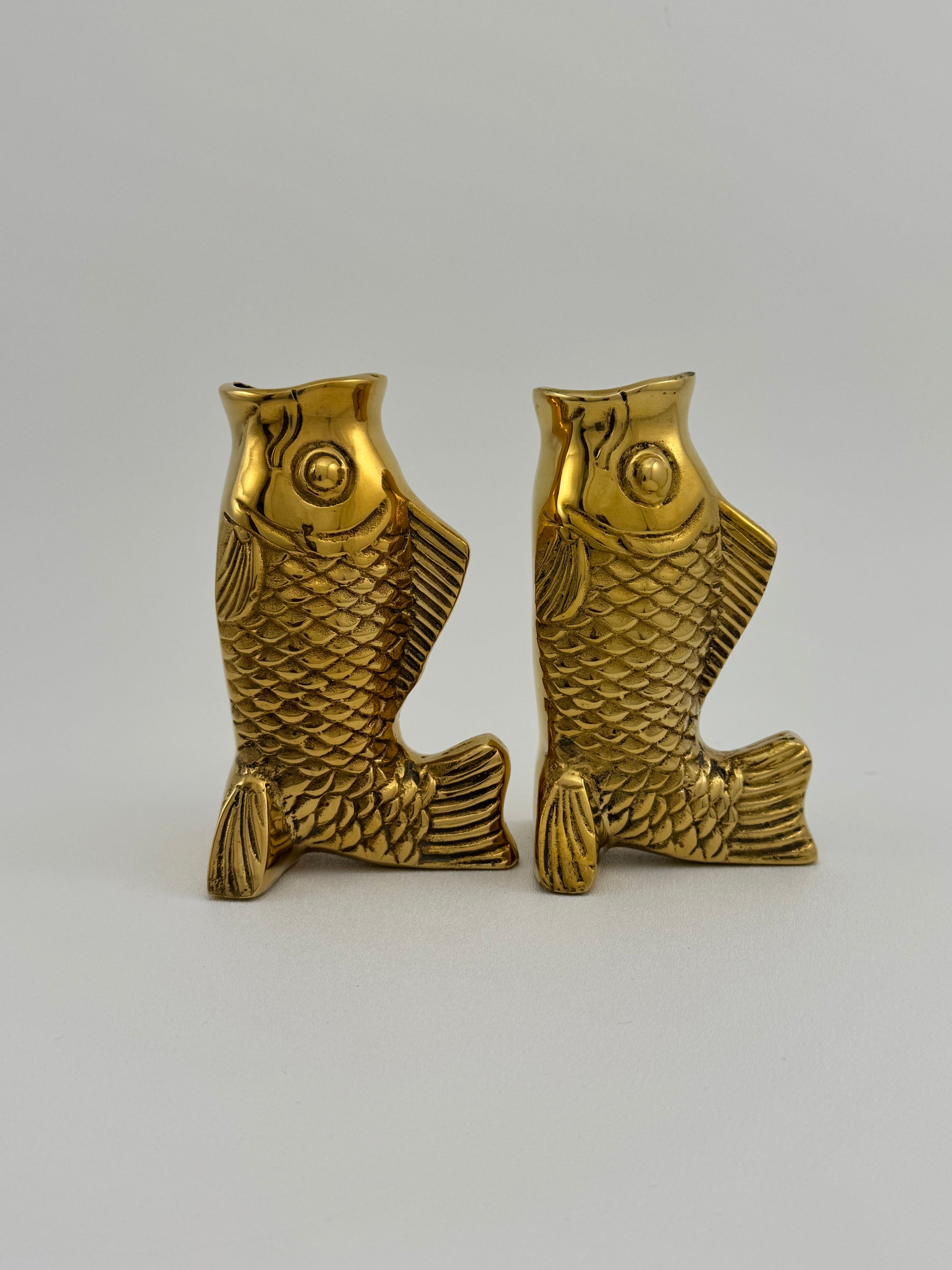 Vintage Brass Fish Vases-A Pair