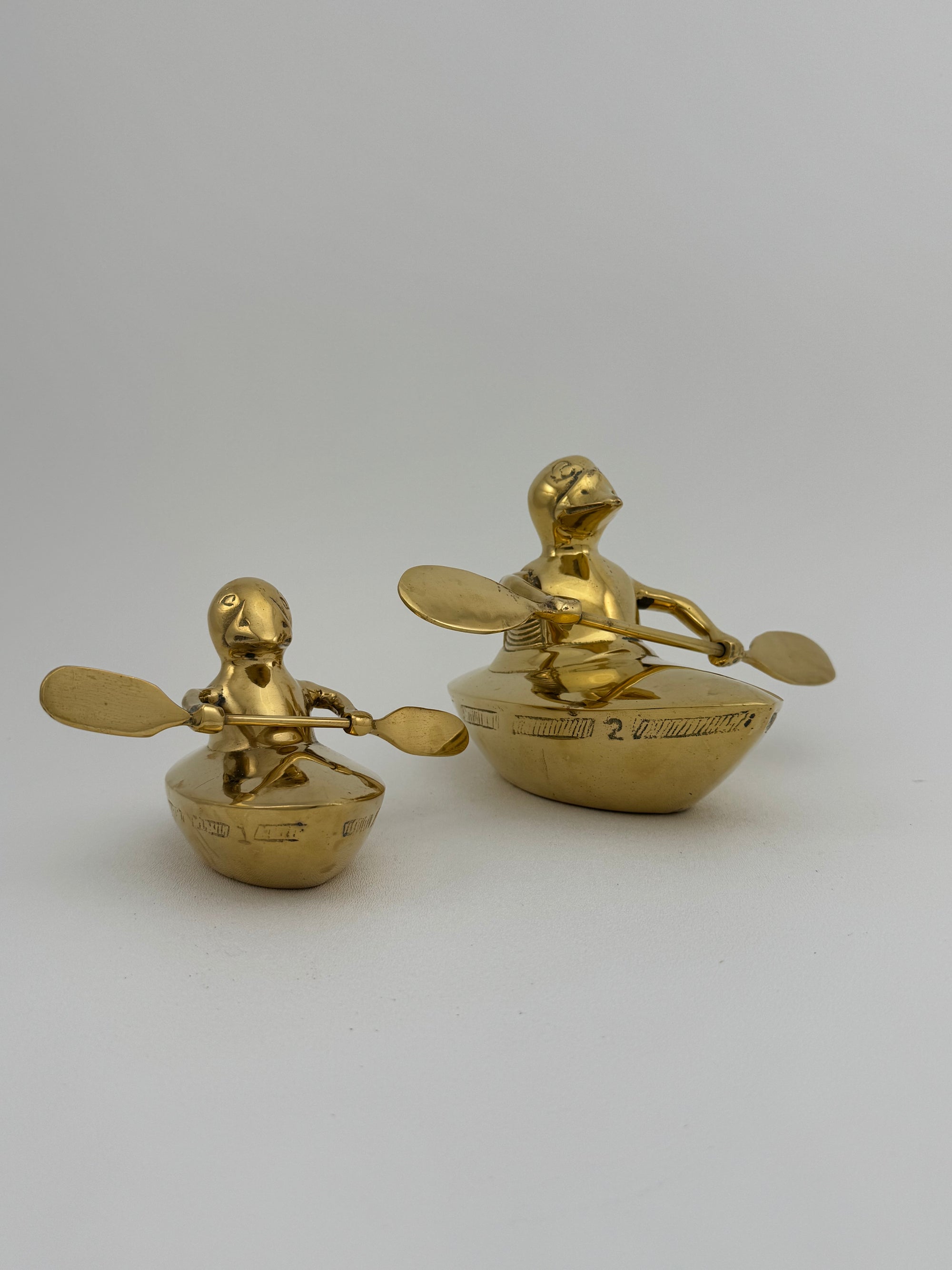 Vintage Brass Duck and Duckling Paddling Boats-A Pair