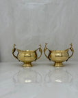 Vintage Brass Flower Bowls With Peacock Handles-A Pair