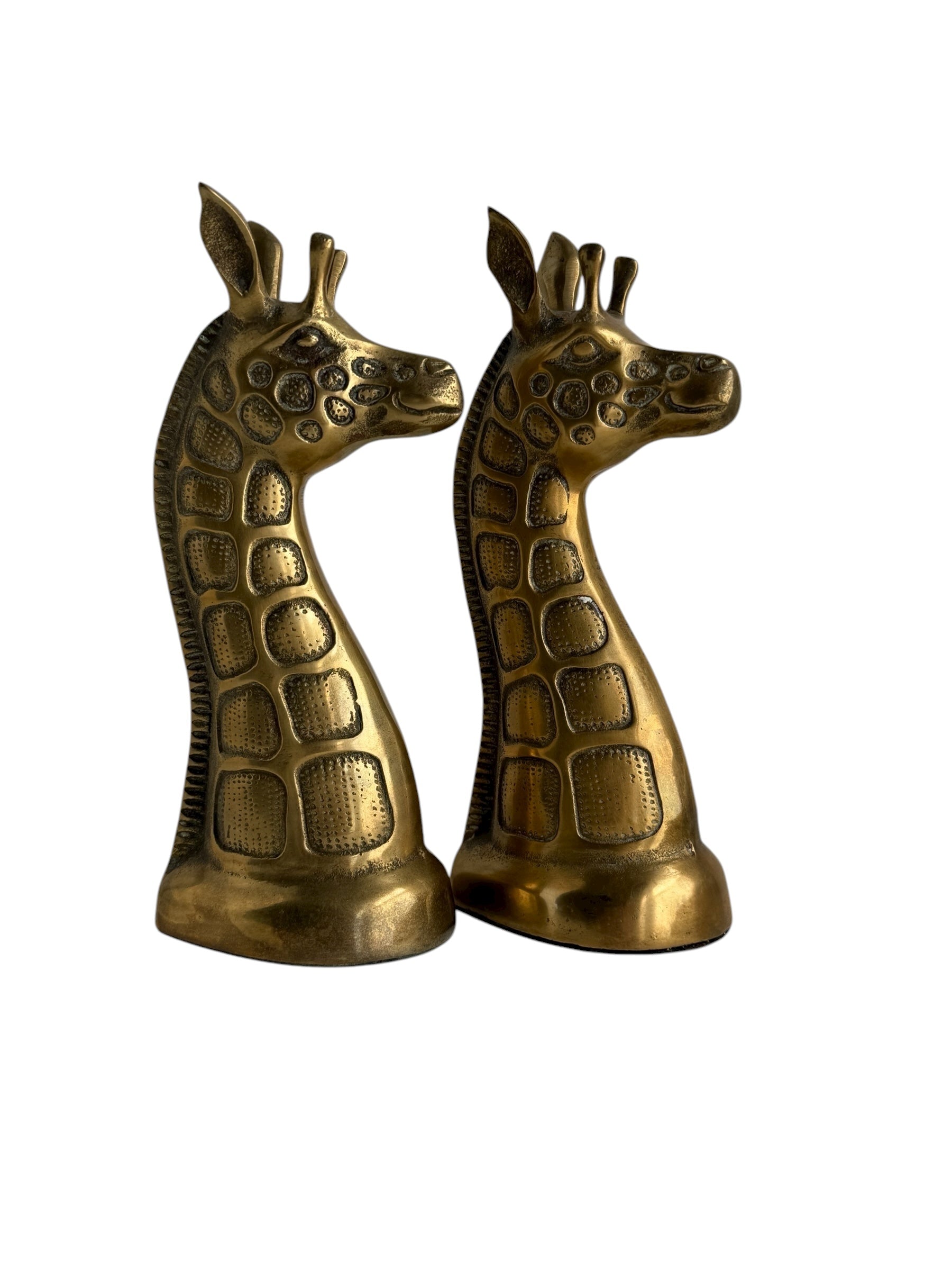 Vintage Brass Giraffe Head Sculptures – Mid-Century Modern Pair