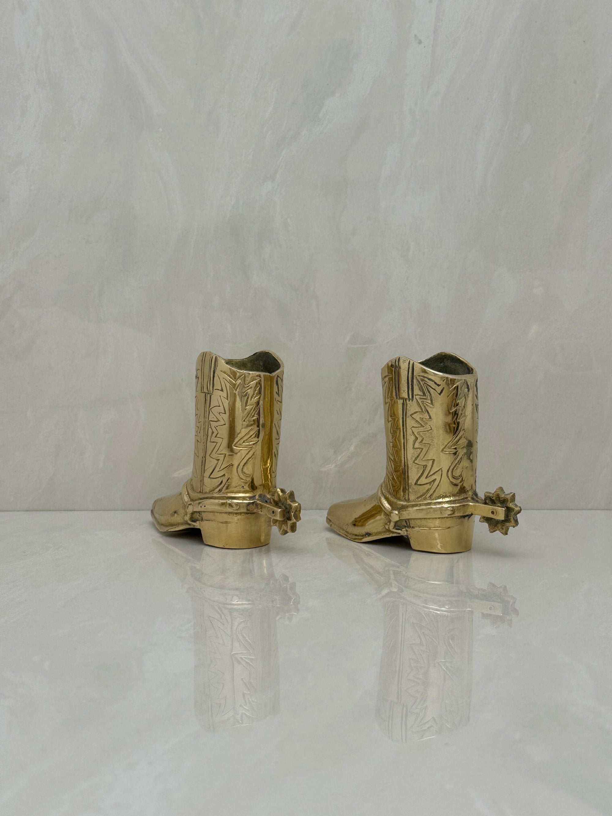 Small Vintage Brass Cowboy Boot Vases-A Pair