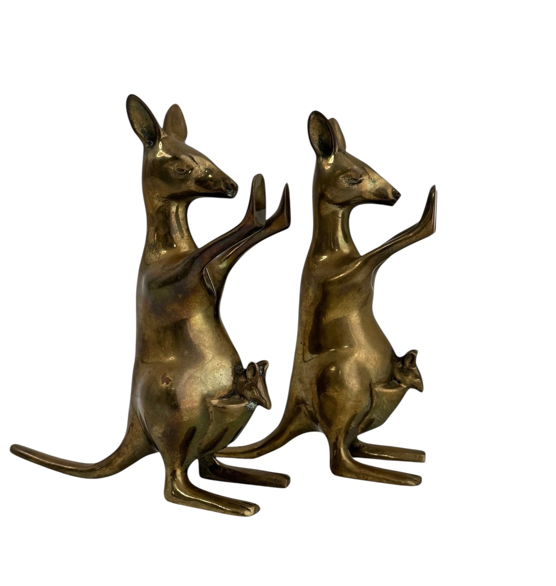Vintage Brass Kangaroo Bookends with Joeys – Mid-Century Modern Set
