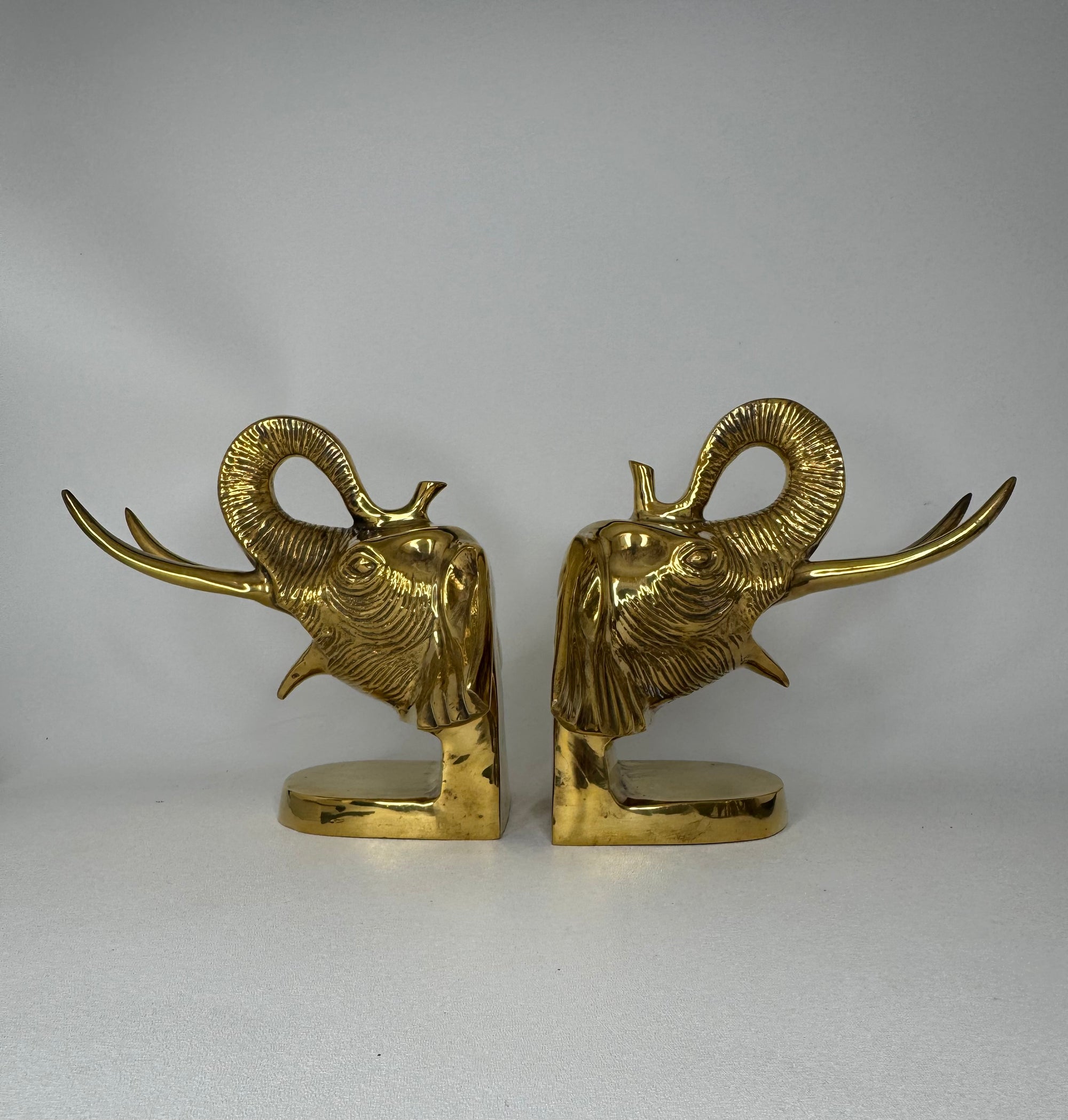 Vintage Brass Large Elephants Bookends-A Pair