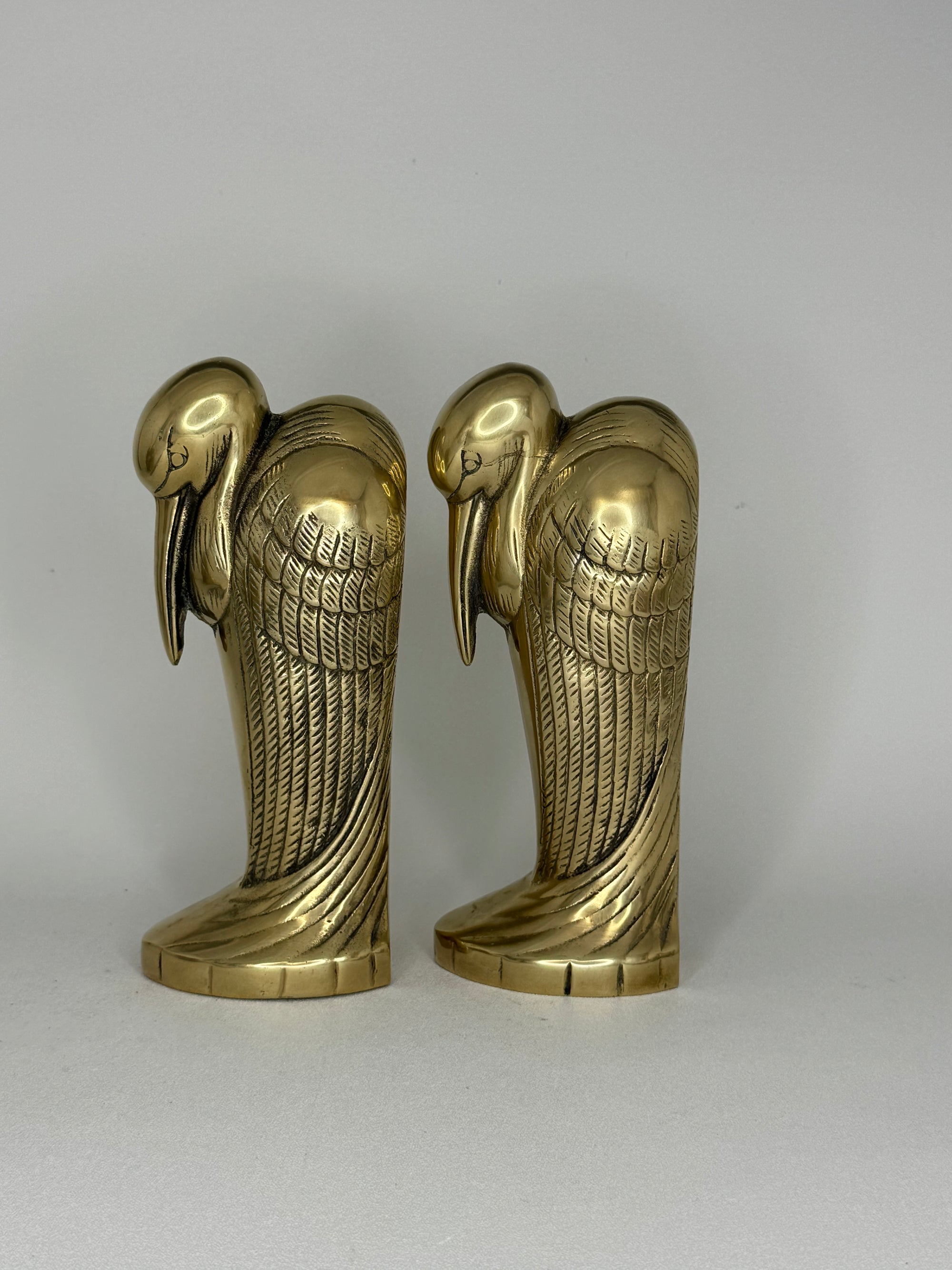 Tall Vintage Brass Pelican Bookends-A Pair