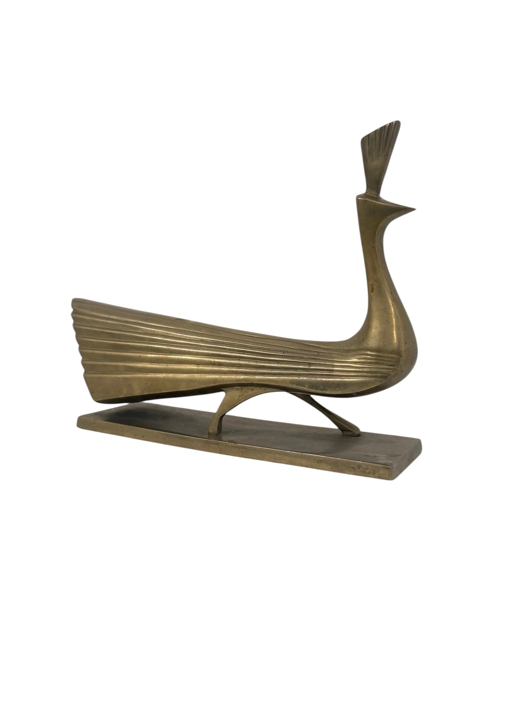 Rare Vintage Brass Peacock Statue – Mid-Century Elegance