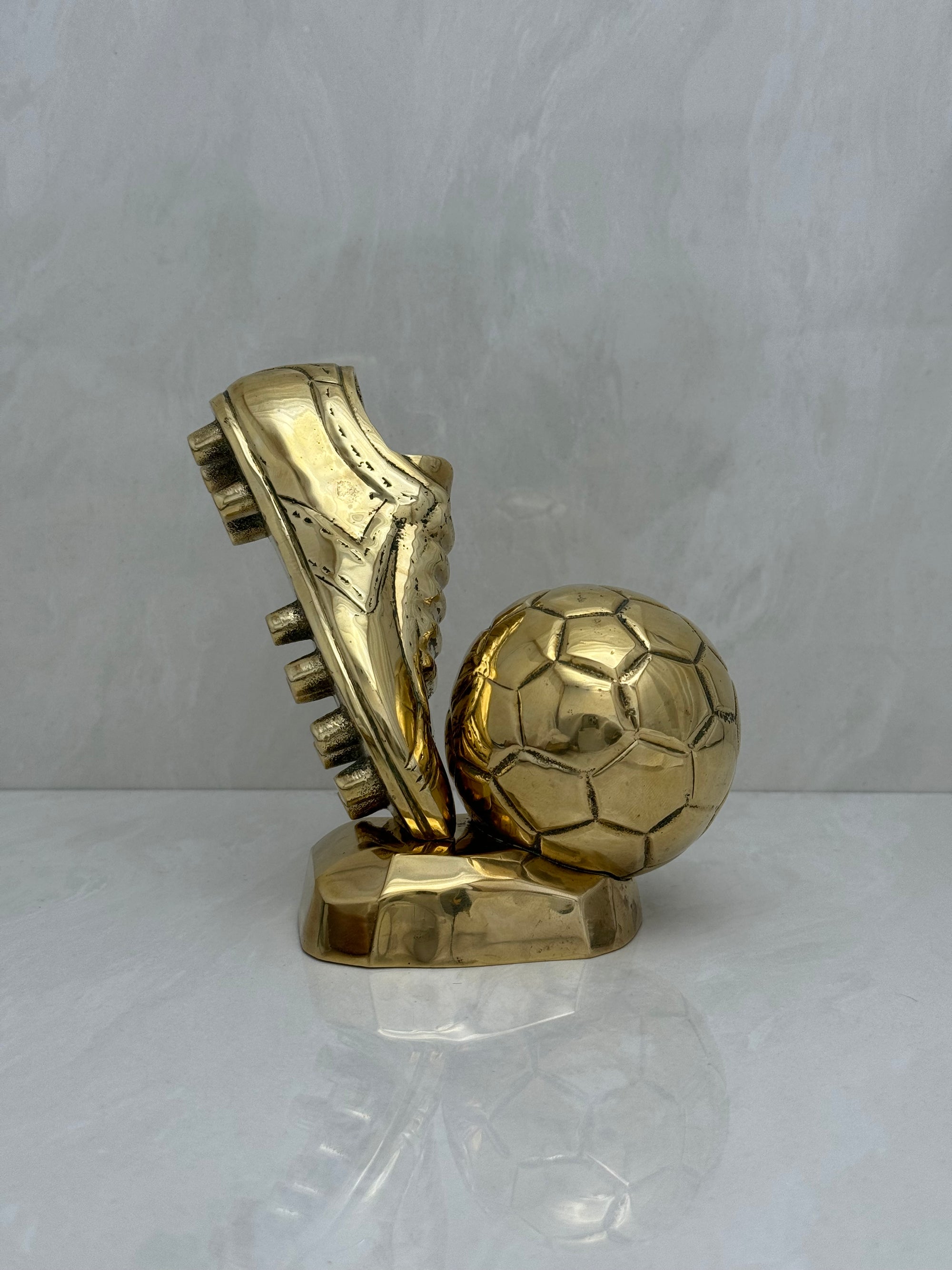 Vintage Brass Soccer Cleat and Ball Figurine