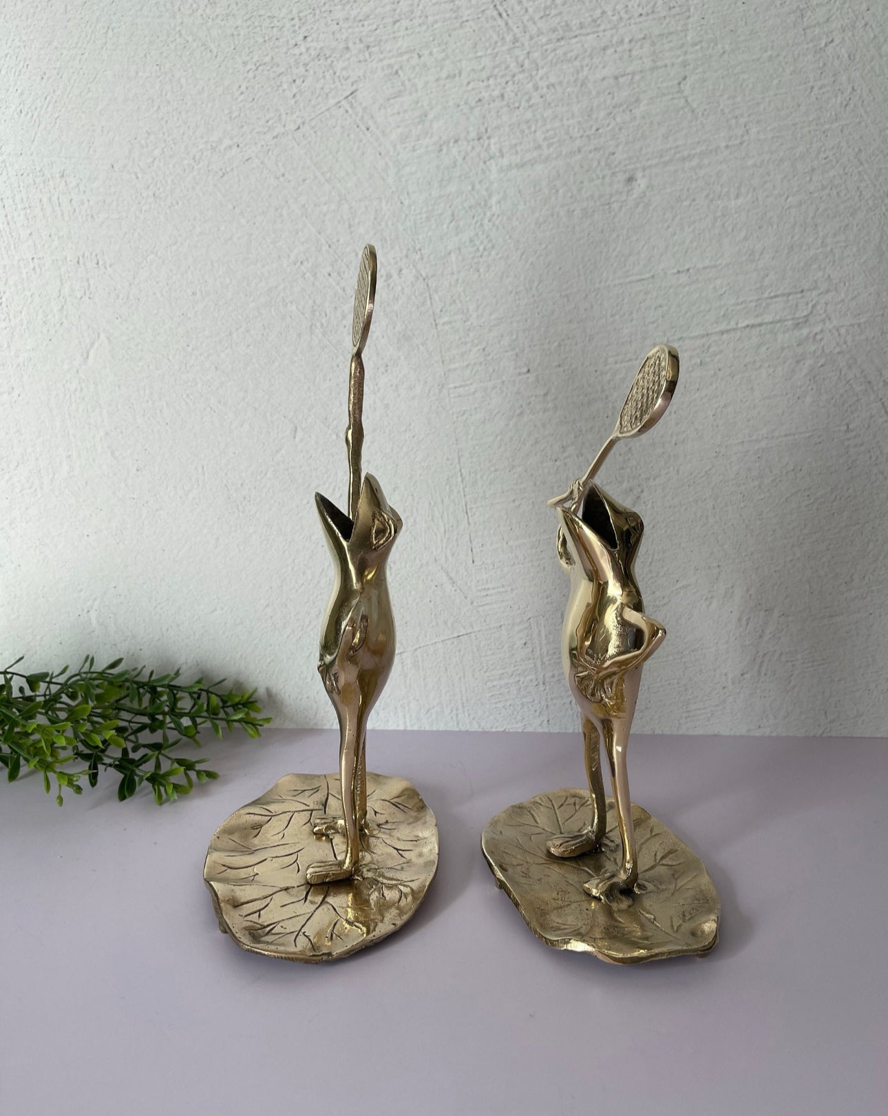 Vintage Brass Tennis Playing Frogs-A Pair