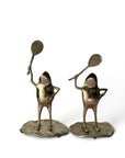 Vintage Brass Tennis Playing Frogs-A Pair