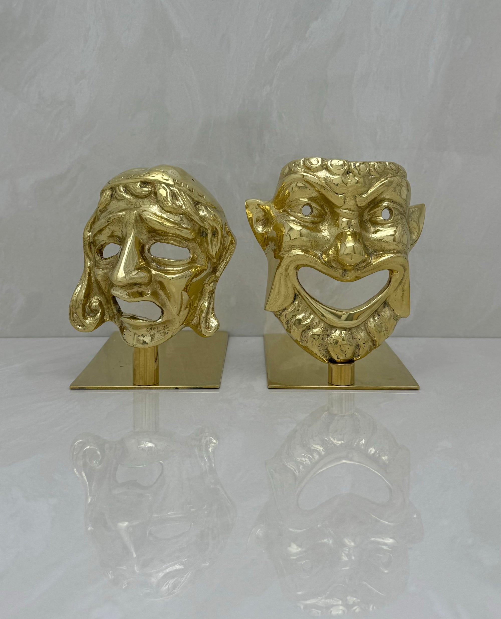 Greek Drama Mask Bookends Comedy And Tragedy-A Pair