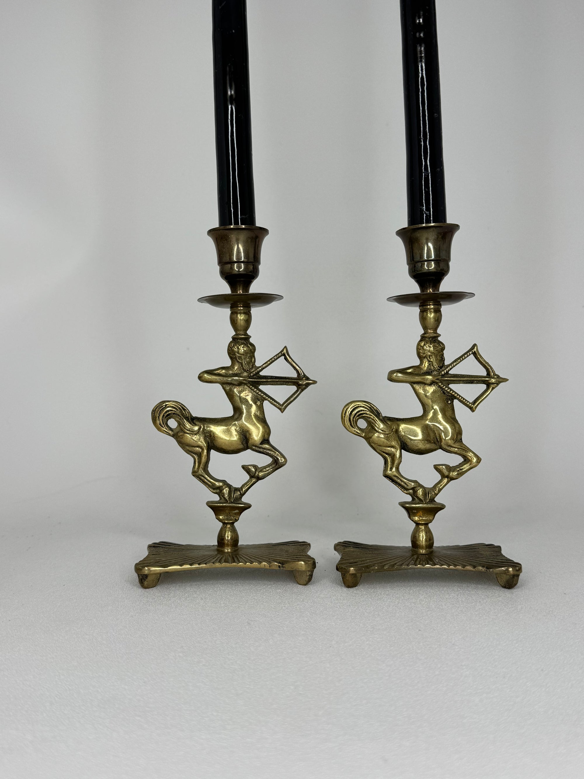 Vintage Brass Centaur Candlestick Holders – Mythological Archer Sagittarius Candleholders – Hollywood Regency Decor – Pair