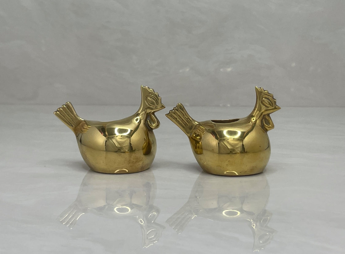 Vintage Brass Rooster Candleholders-A Pair