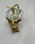 Vintage Brass Cat With Glass Candleholder