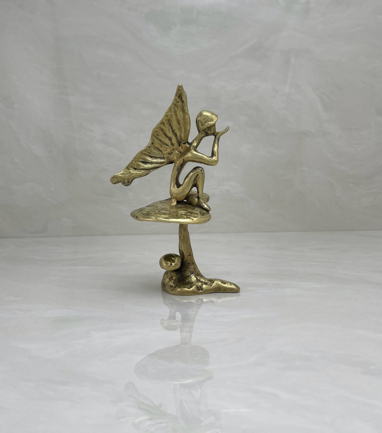 Vintage Brass Fairy on A Mushroom