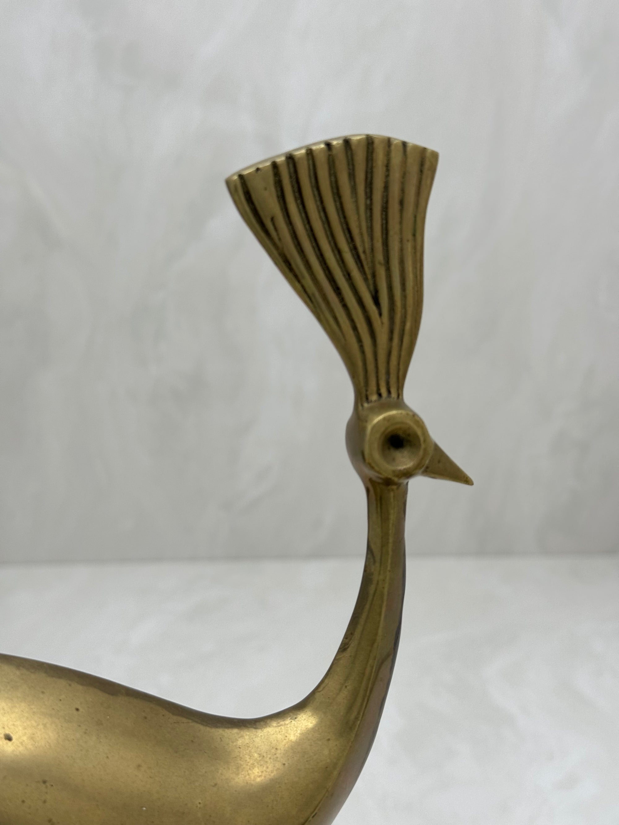 Vintage Brass Peacocks on Marble Bases- A Pair by Rosenthal Netter