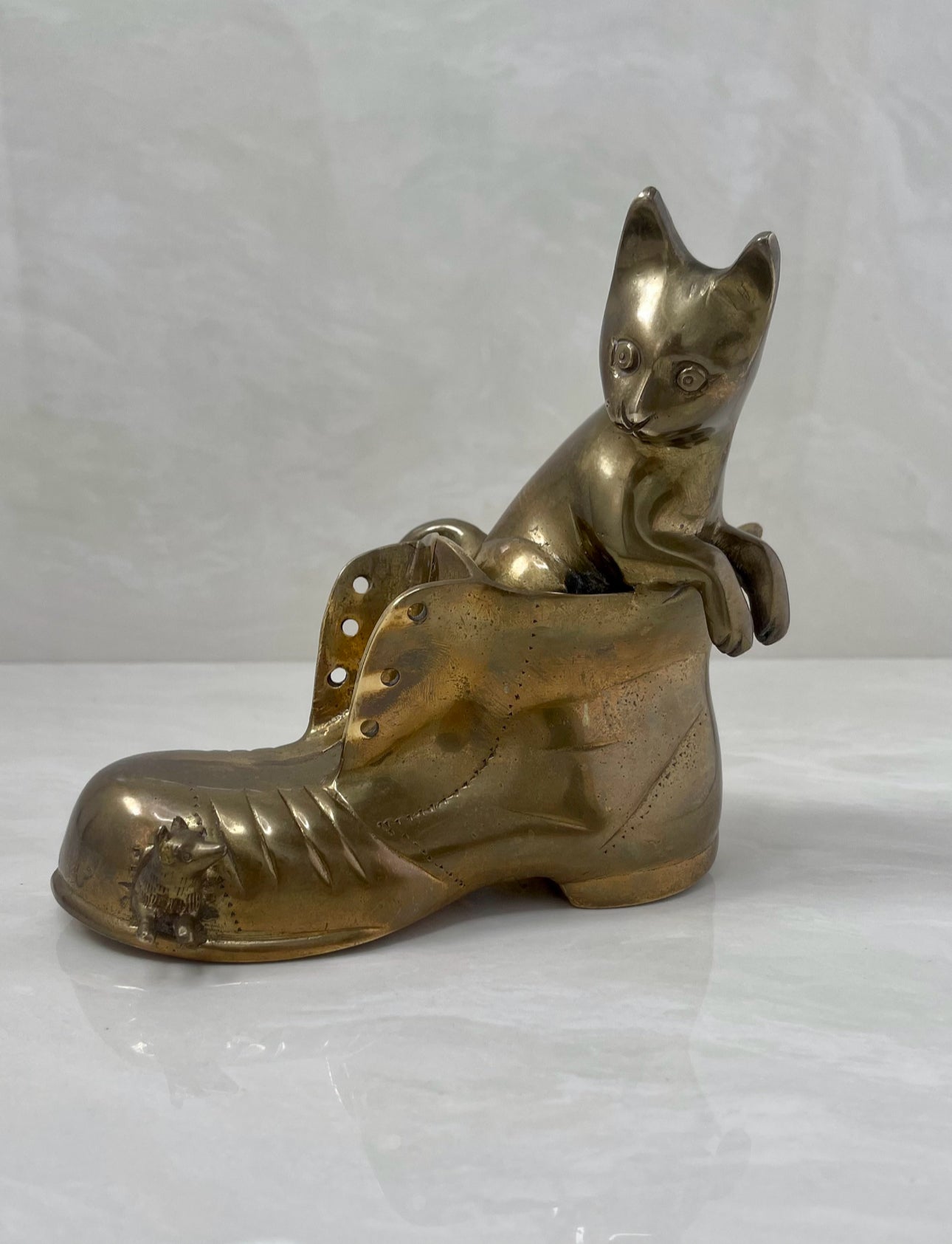 Vintage Brass Boot- A Cat and Mouse Chase