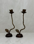 Vintage Brass Single Flower Stem Candle Holders - A Pair