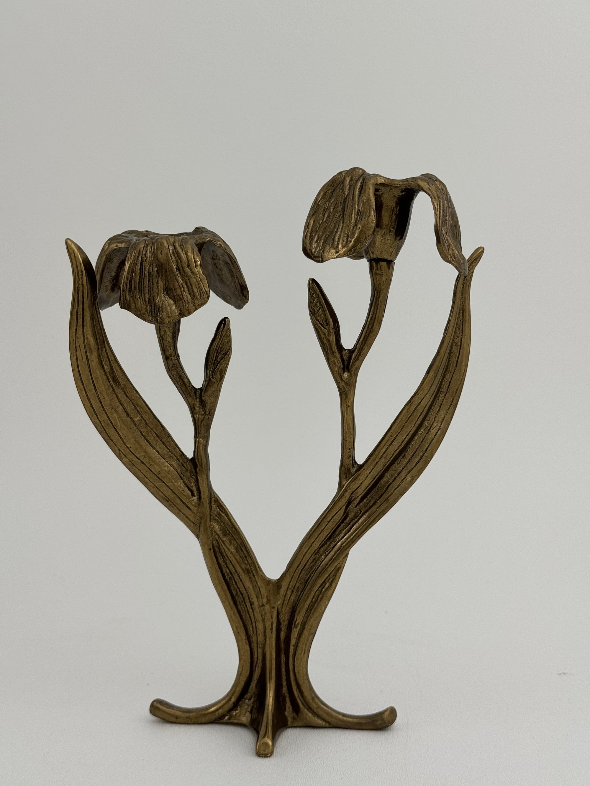Vintage Brass Flower Candlestick Holder