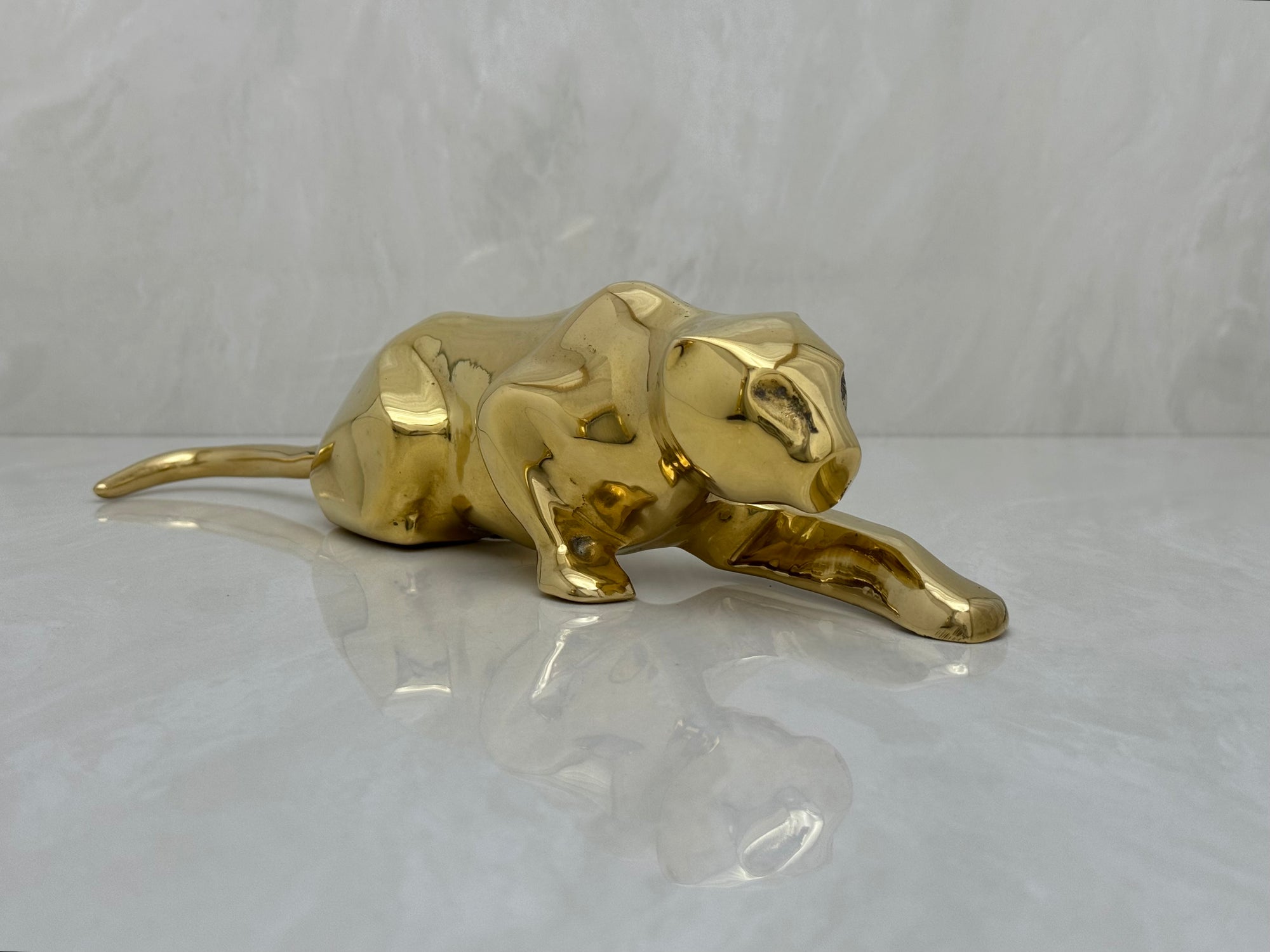 Vintage Brass Crouching Jaguar