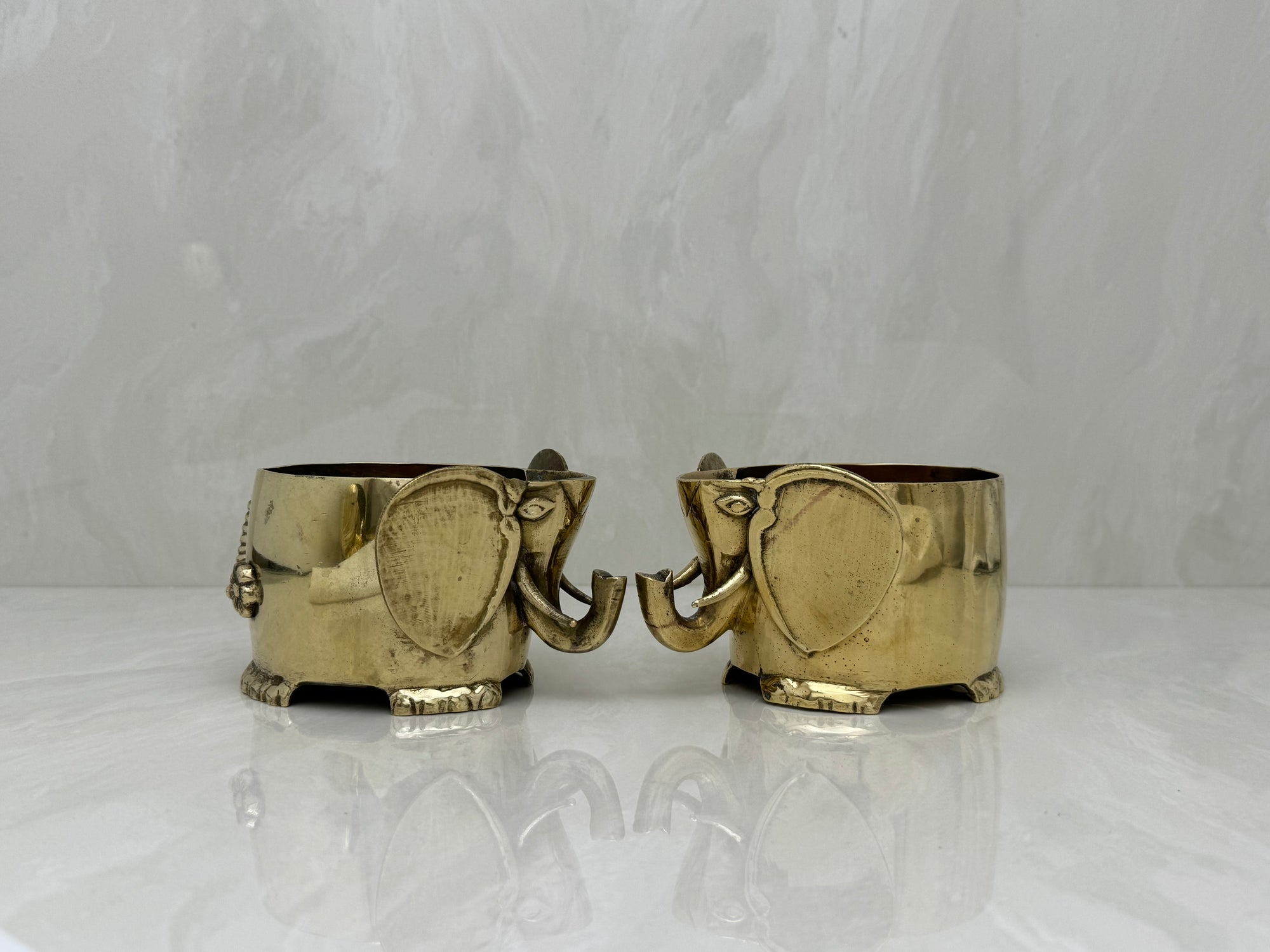 Vintage Brass Elephant Cachepots- A Pair