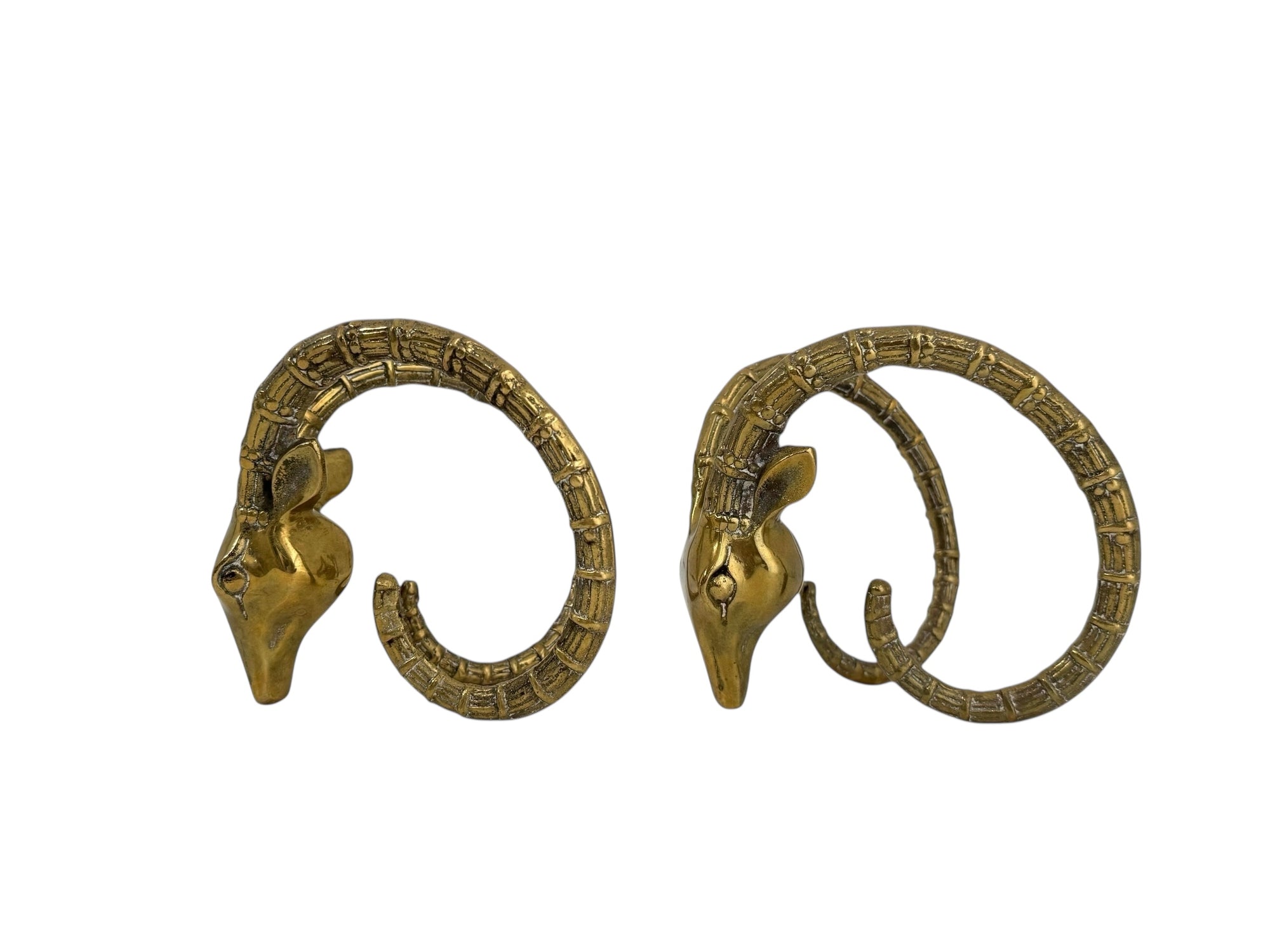 Small Vintage Brass Ram Head Sculptures – Hollywood Regency Mid-Century Pair