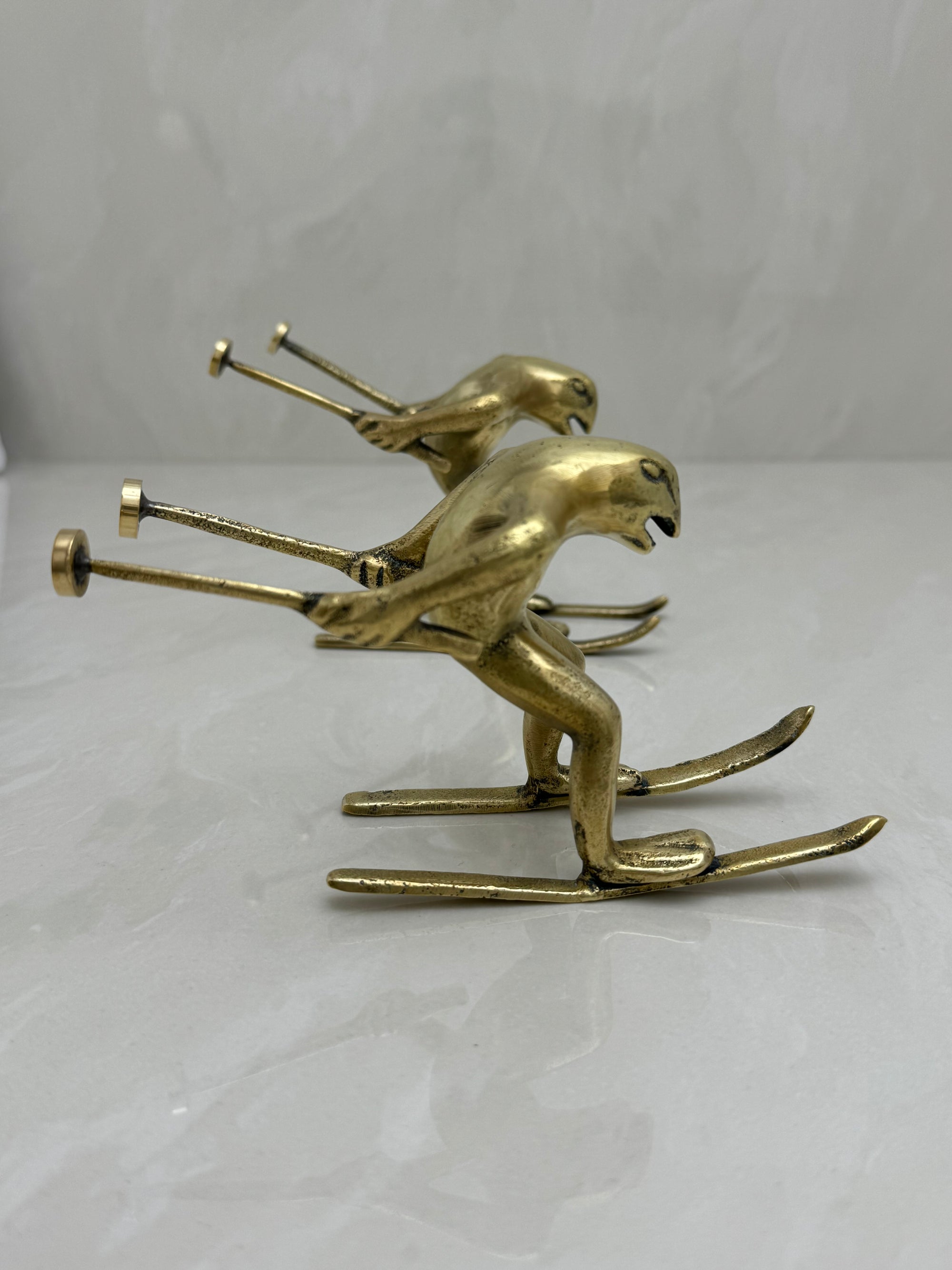 Vintage Bronze Skiing Frog Brothers