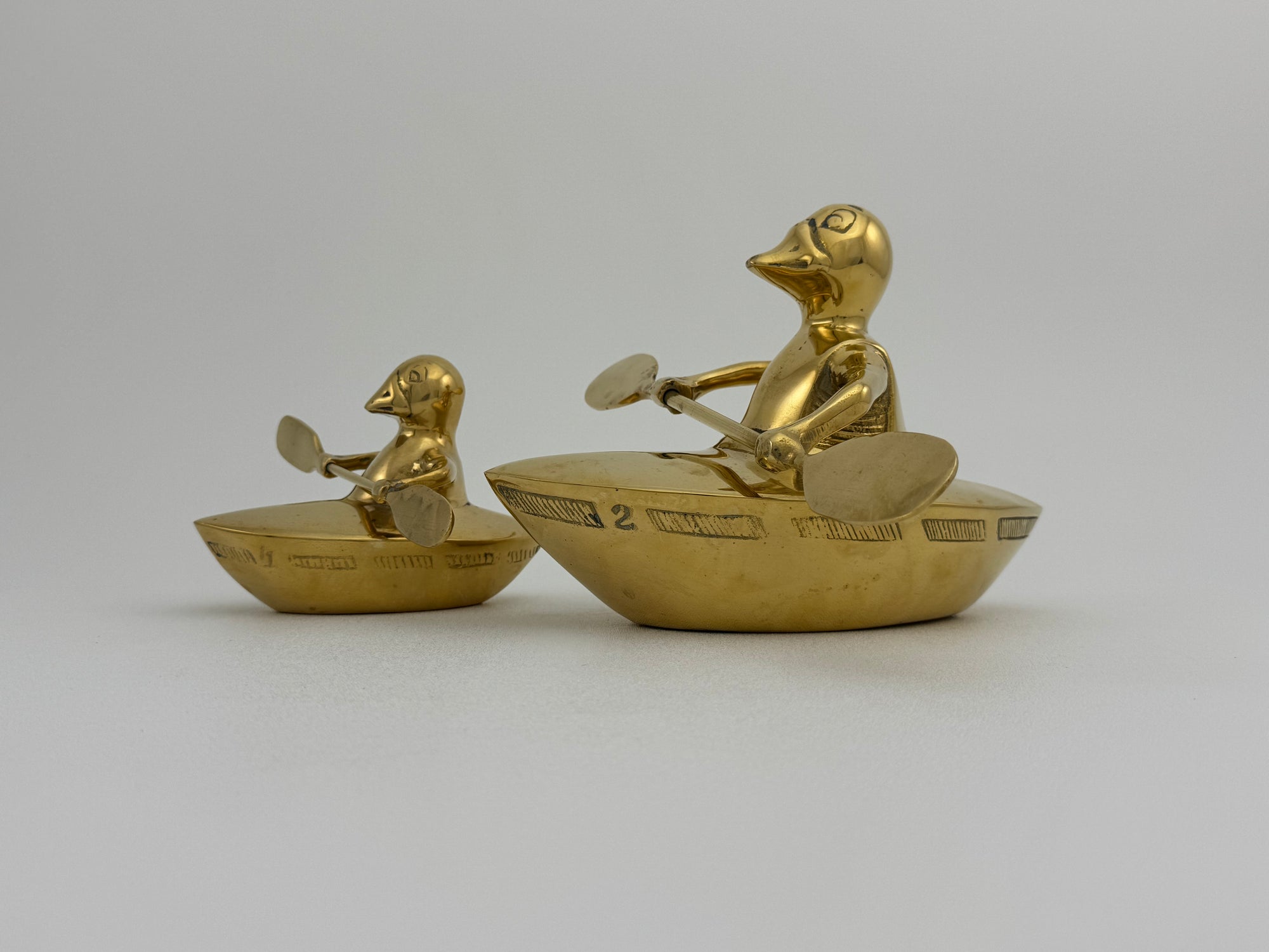 Vintage Brass Duck and Duckling Paddling Boats-A Pair