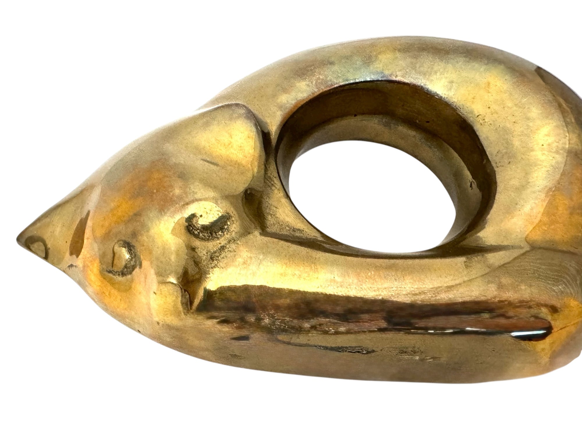 Rare Vintage Brass Ikebana Vase – Sleeping Cat Form | Mid-Century Modern Sculptural Art Vessel