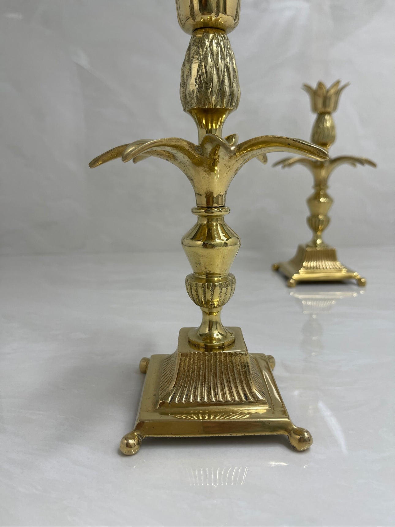 Vintage Brass Pineapple Candlestick Holders- A Pair