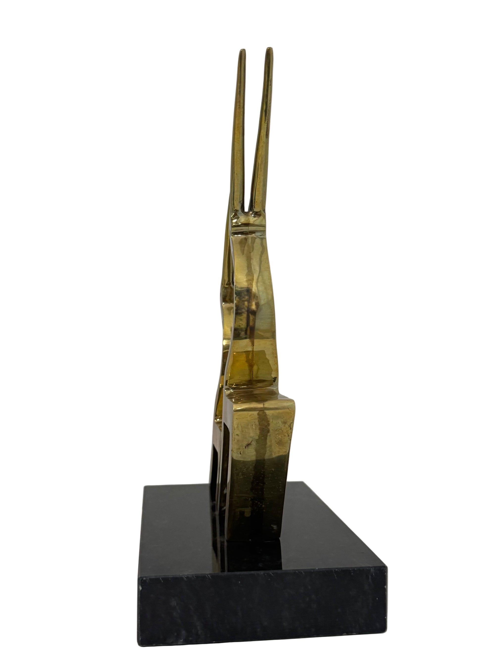 Large and Heavy Vintage Dolbi Cashier Brass Gazelle Sculpture on Marble Base