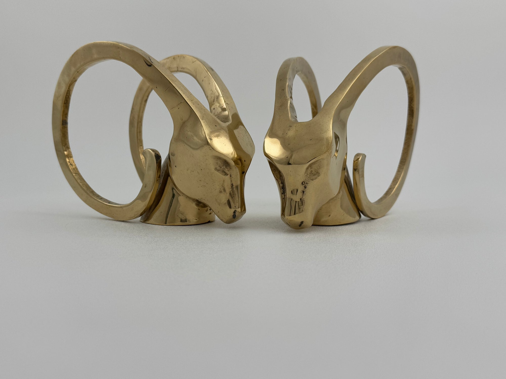 Vintage Brass Rams with Curled Horns-A Pair