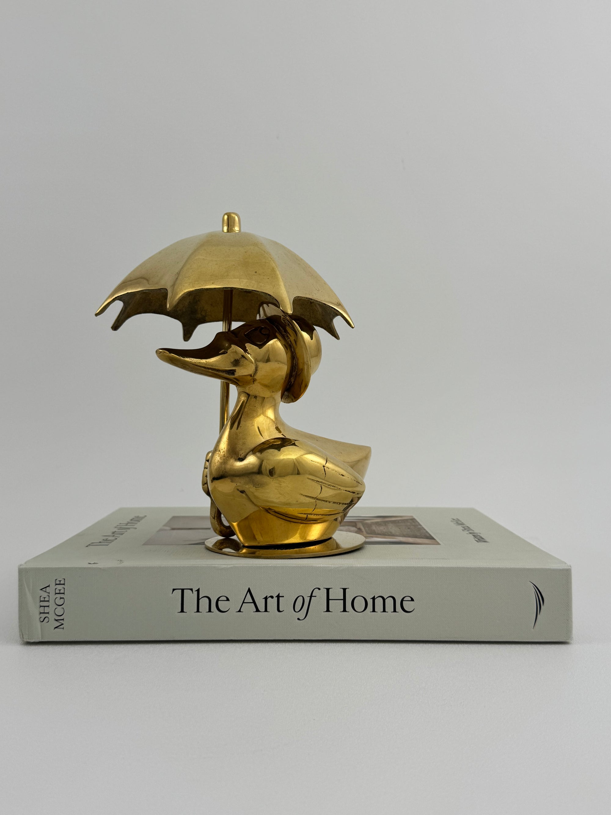 Vintage Brass Duck Under Umbrella