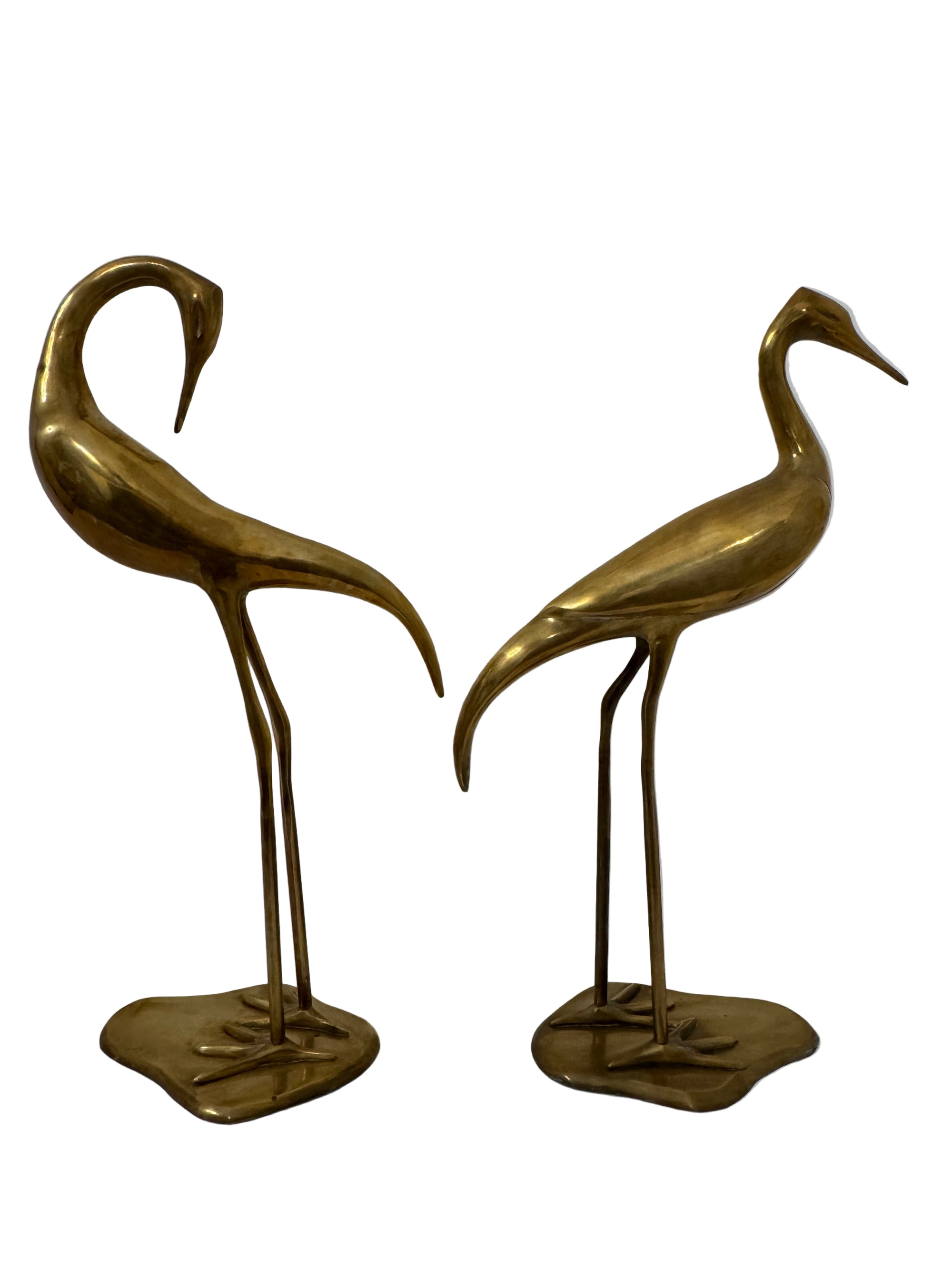Vintage Tall Brass Cranes – Pair of Mid-Century Modern Heron Sculptures
