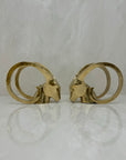 Vintage Brass Rams with Curled Horns-A Pair