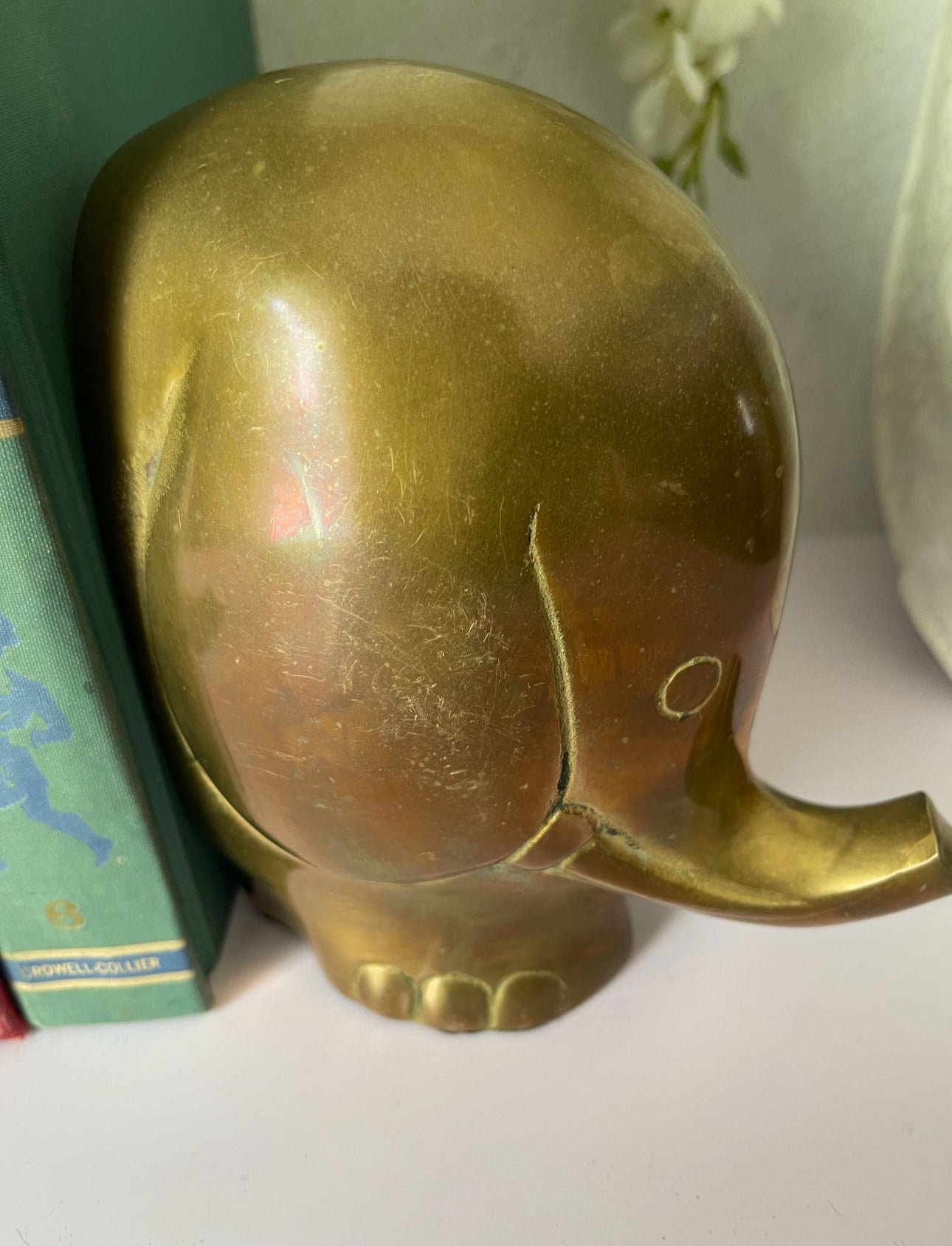 Vintage Brass Elephant Bookends- A Pair