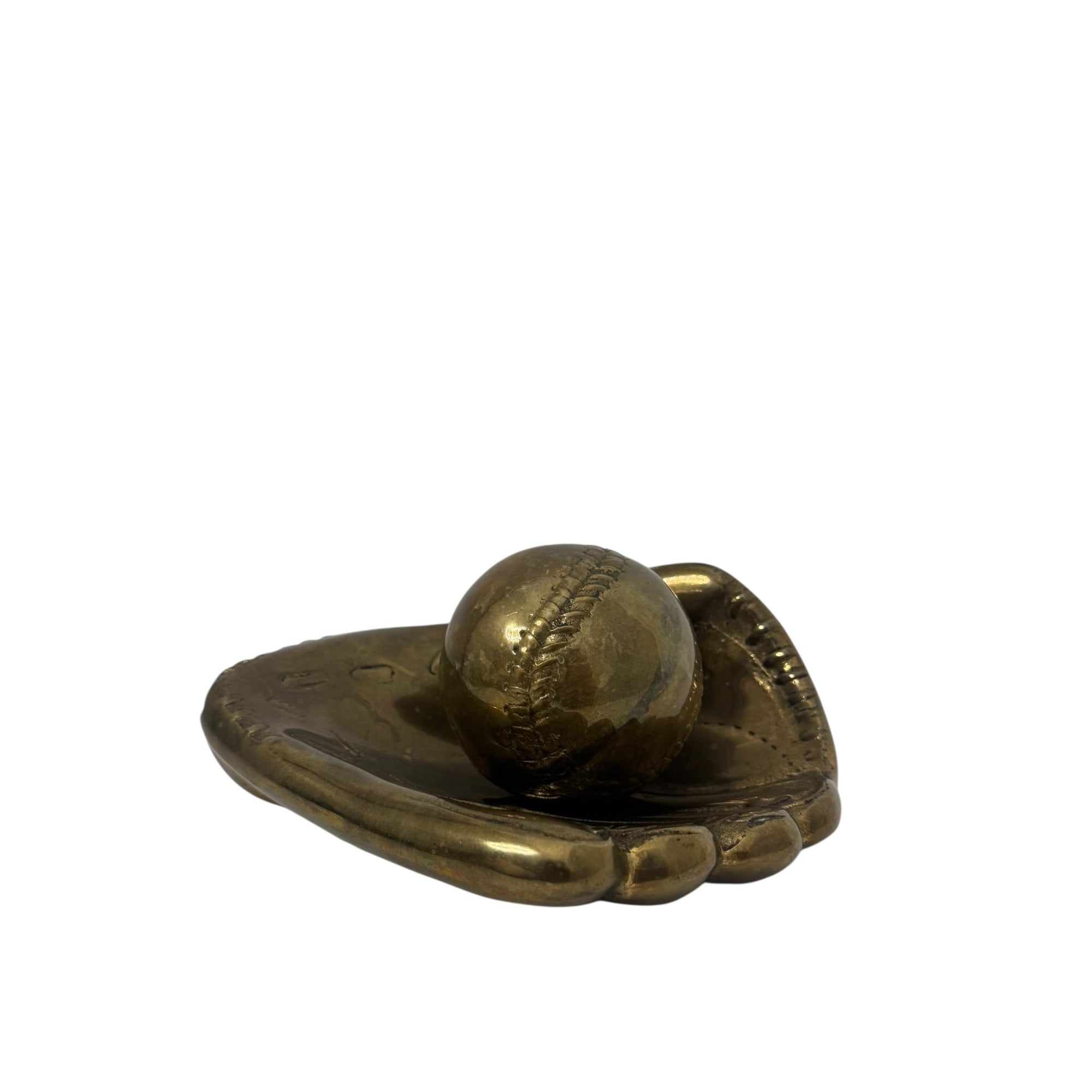 Vintage Brass Baseball Glove and Ball-A Two Piece Set