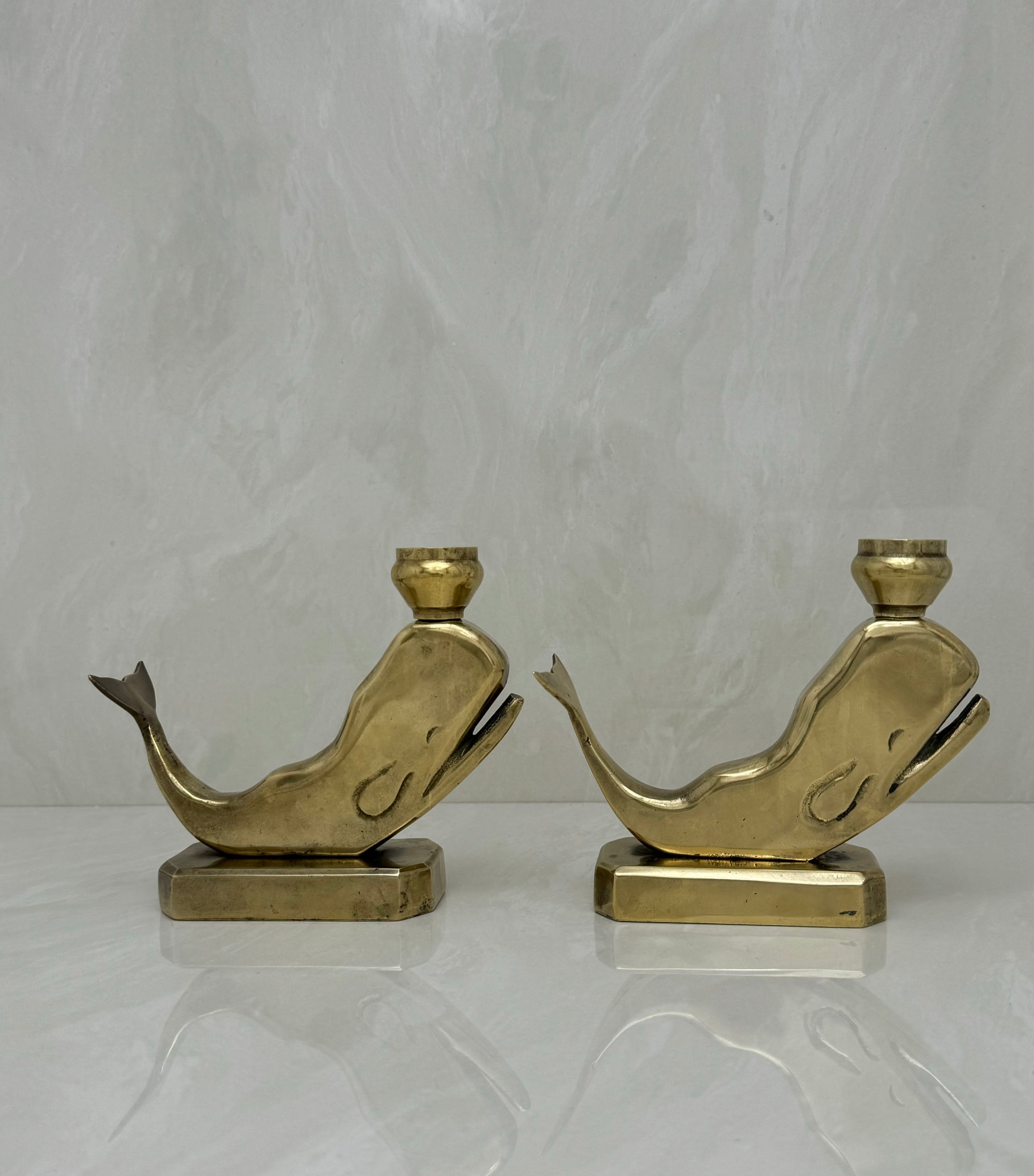 Vintage Brass Whale Candleholders