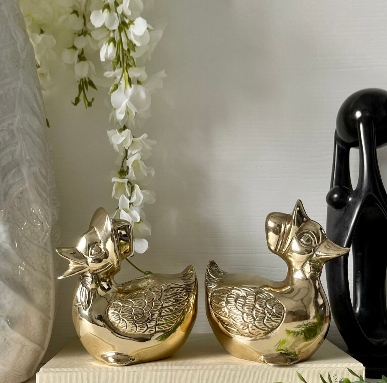 Vintage Brass Mother Goose and Papa Goose