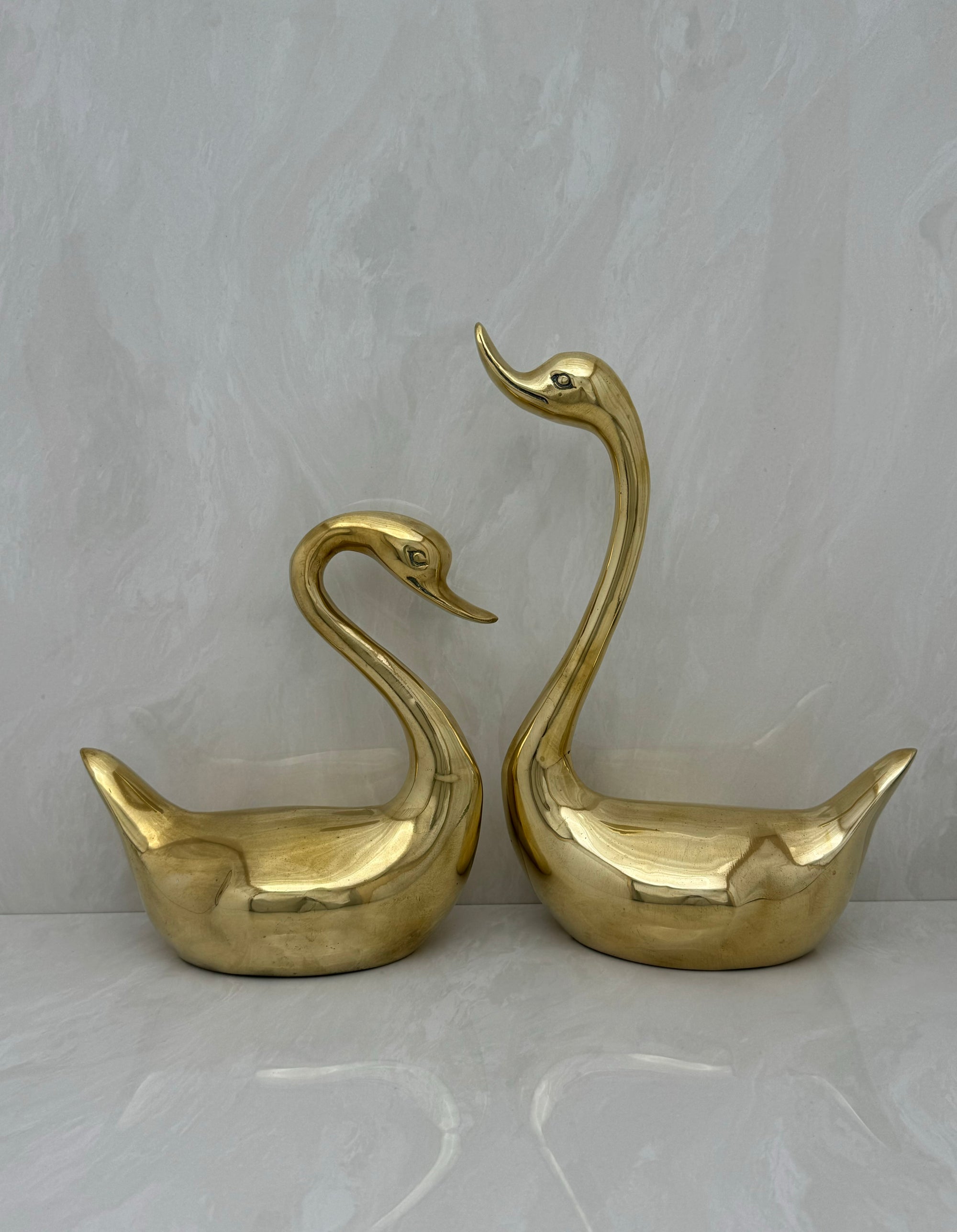 Tall Vintage Brass Swans-A Pair