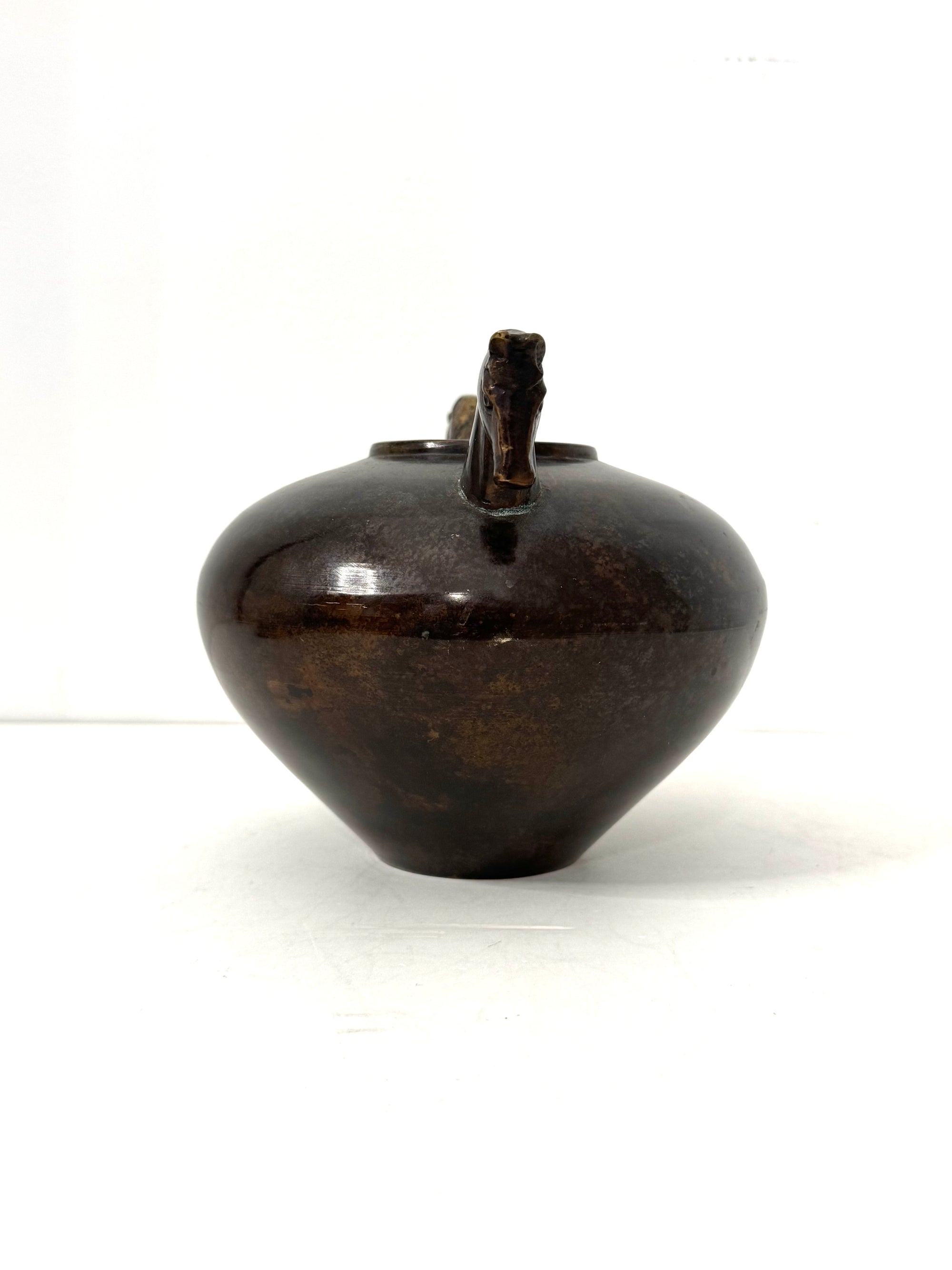 Vintage Bronze Horse Head Vessel | Dual Horse Sculpture Vase