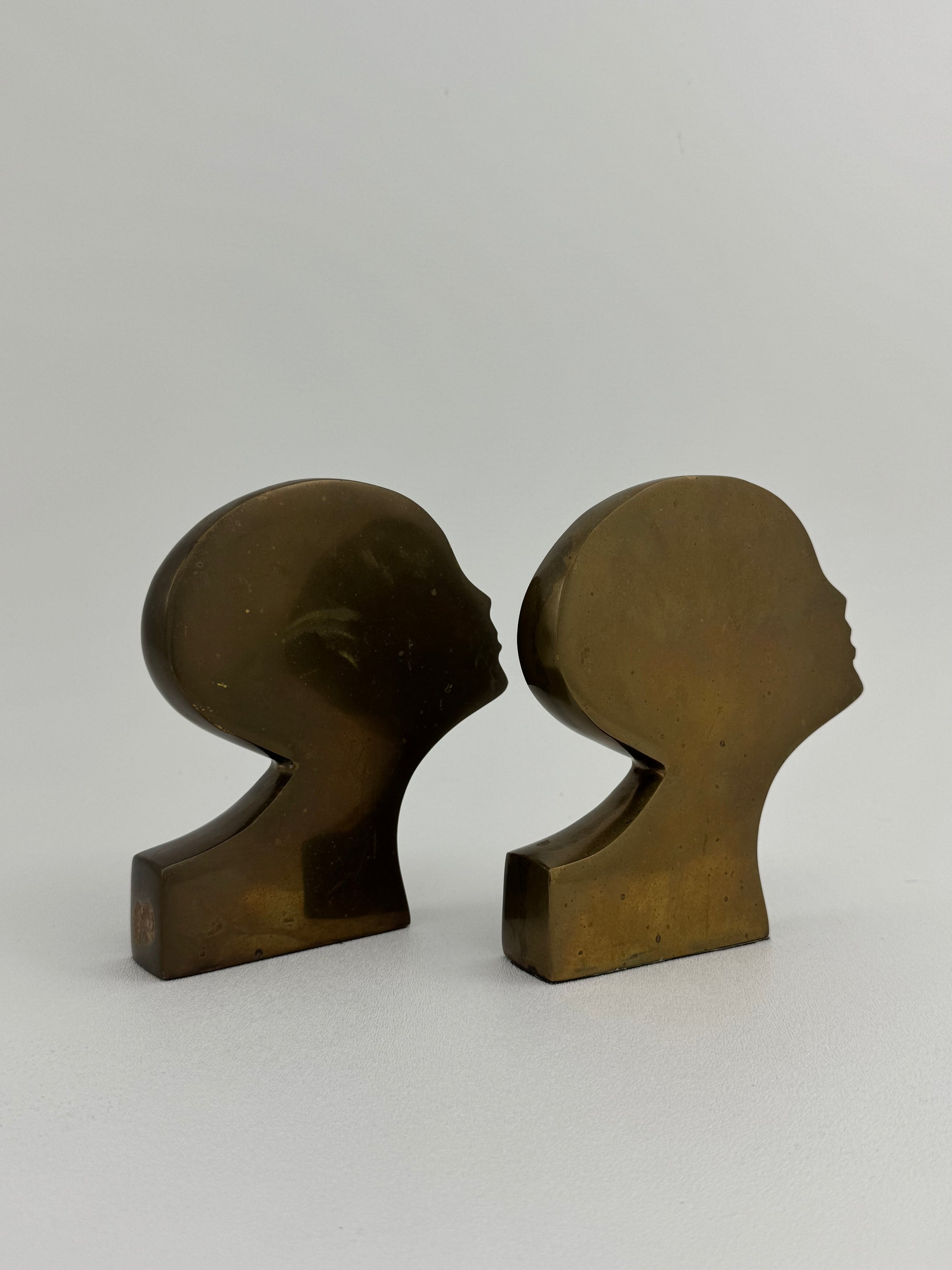 Rare Mid-Century Modern Brass Kissing Profile Sculptures-A Pair