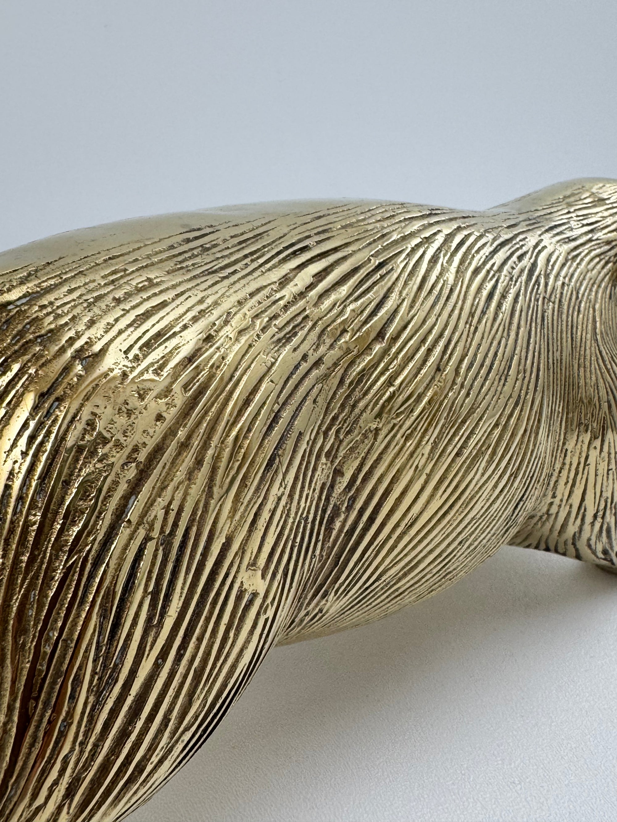 Large Vintage Brass Groundhog / Beaver Figurine -12.5” Long